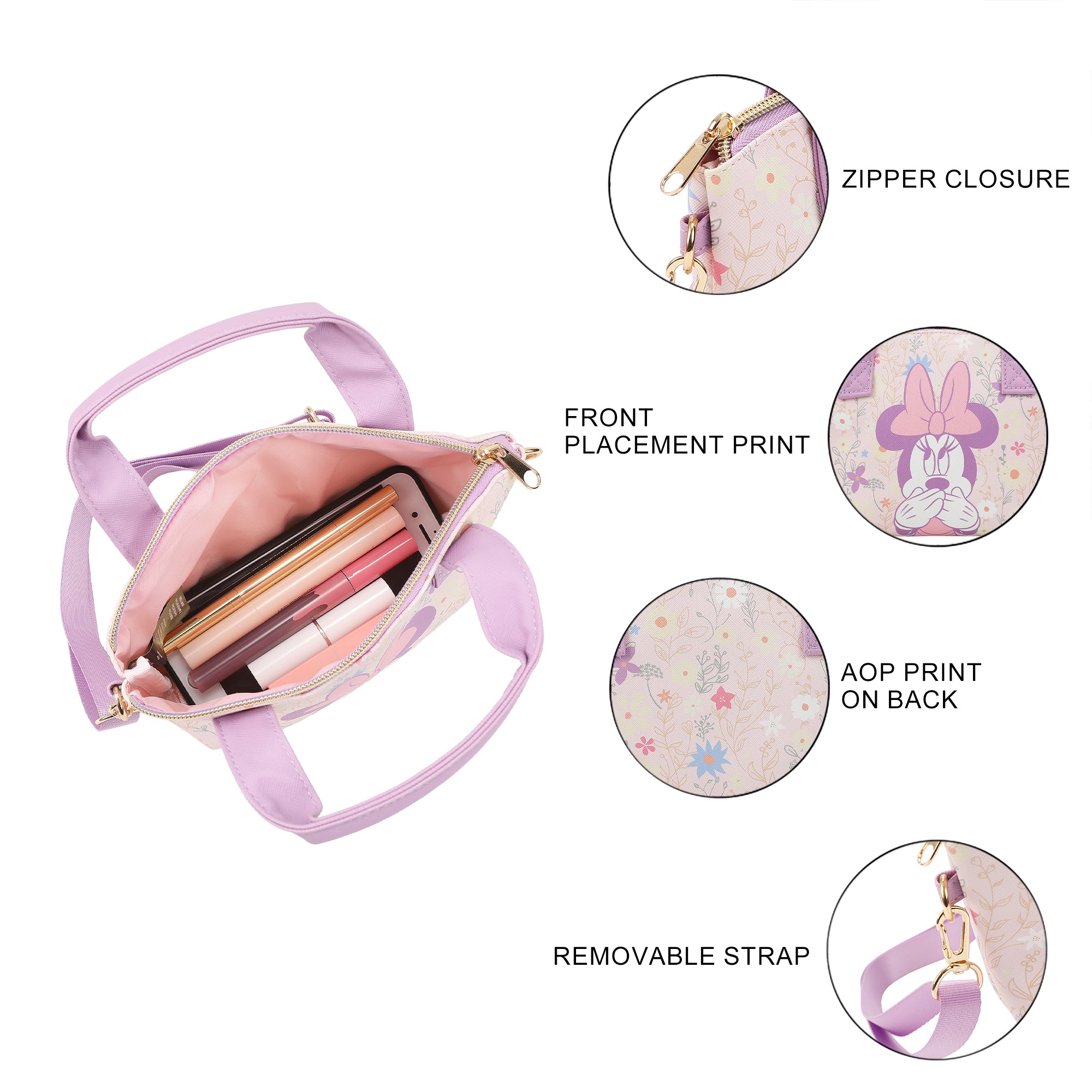 Disney Minnie Mouse Covering Mouth Pose Pink 9.25" Mini PU Handbag