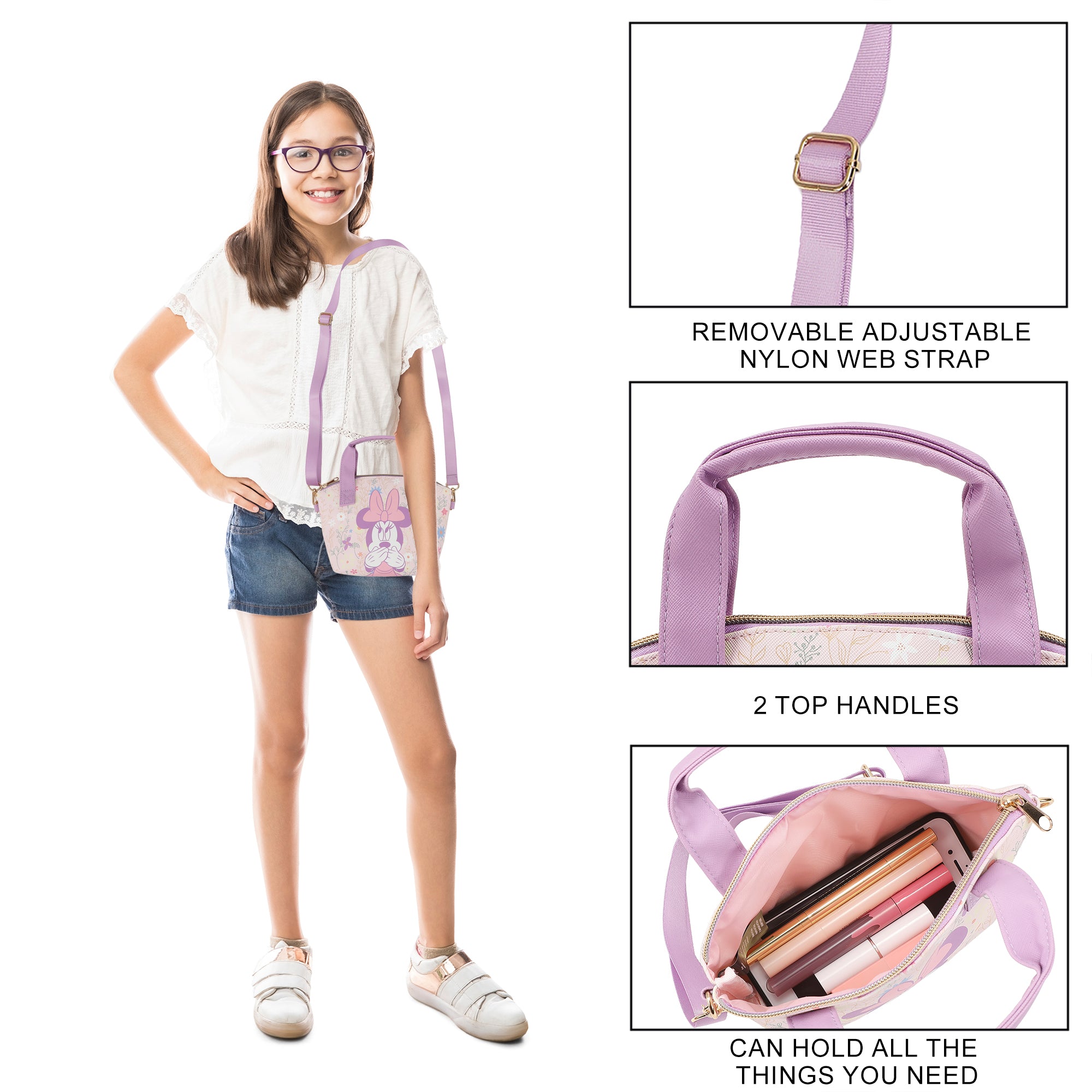 Disney Minnie Mouse Covering Mouth Pose Pink 9.25" Mini PU Handbag