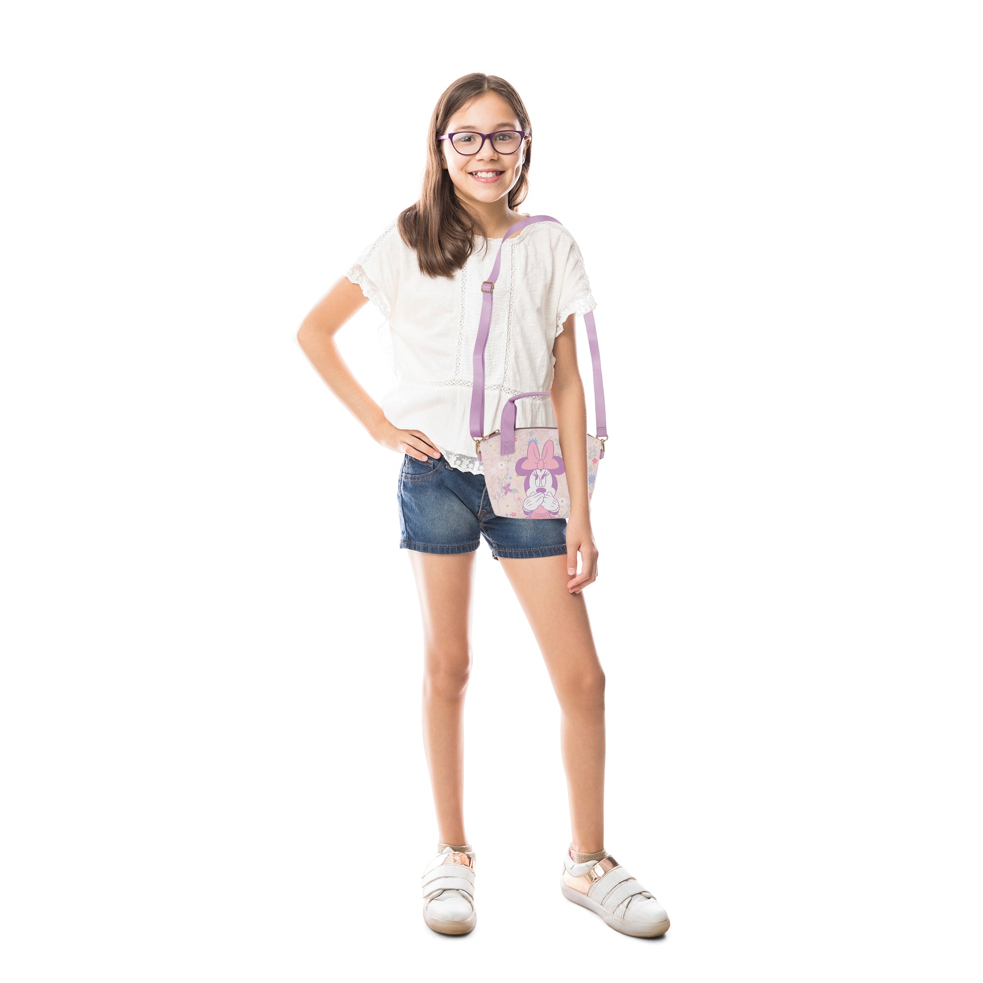 Disney Minnie Mouse Covering Mouth Pose Pink 9.25" Mini PU Handbag