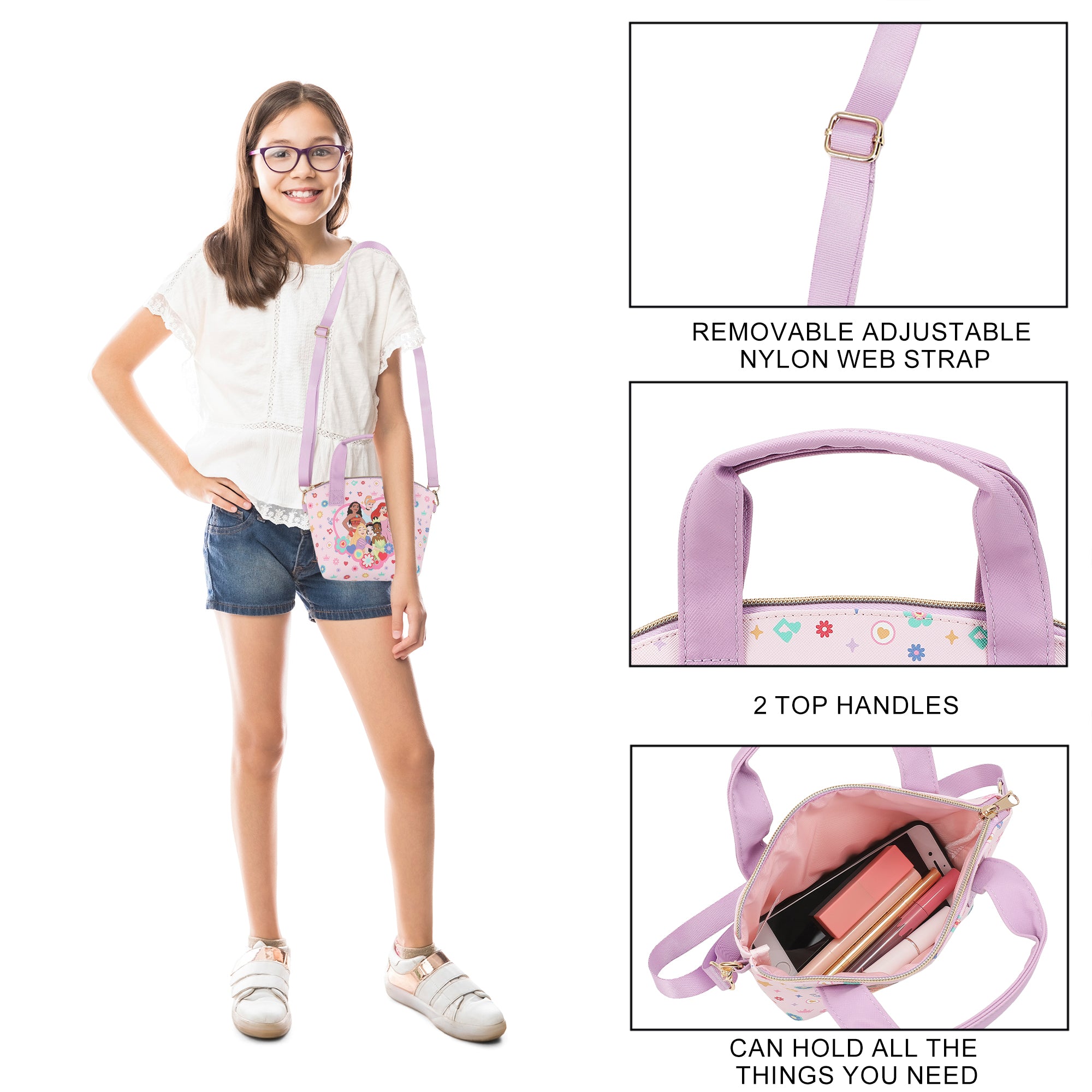 Disney Princess Character Heart Pink 9.25" Mini PU Handbag