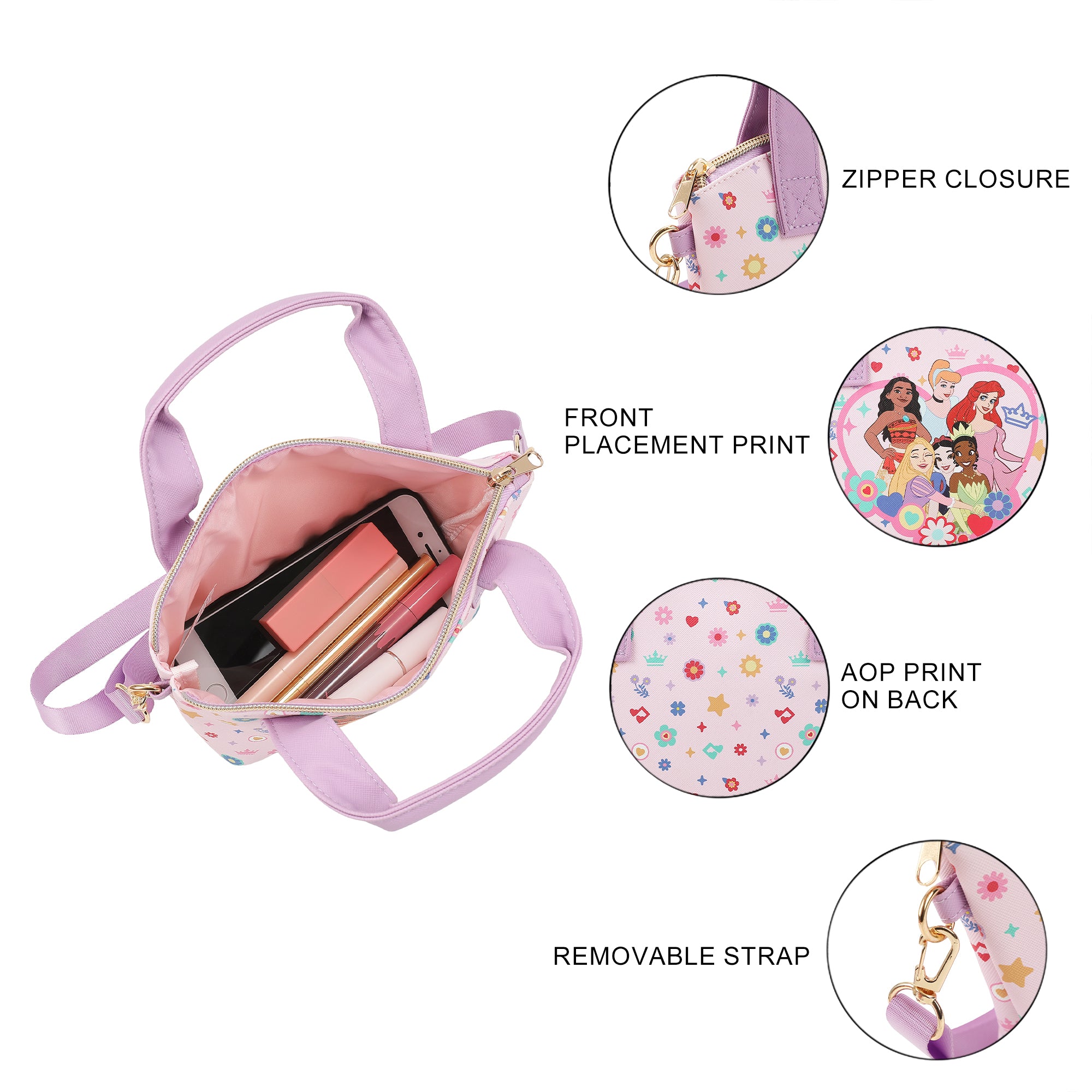 Disney Princess Character Heart Pink 9.25" Mini PU Handbag