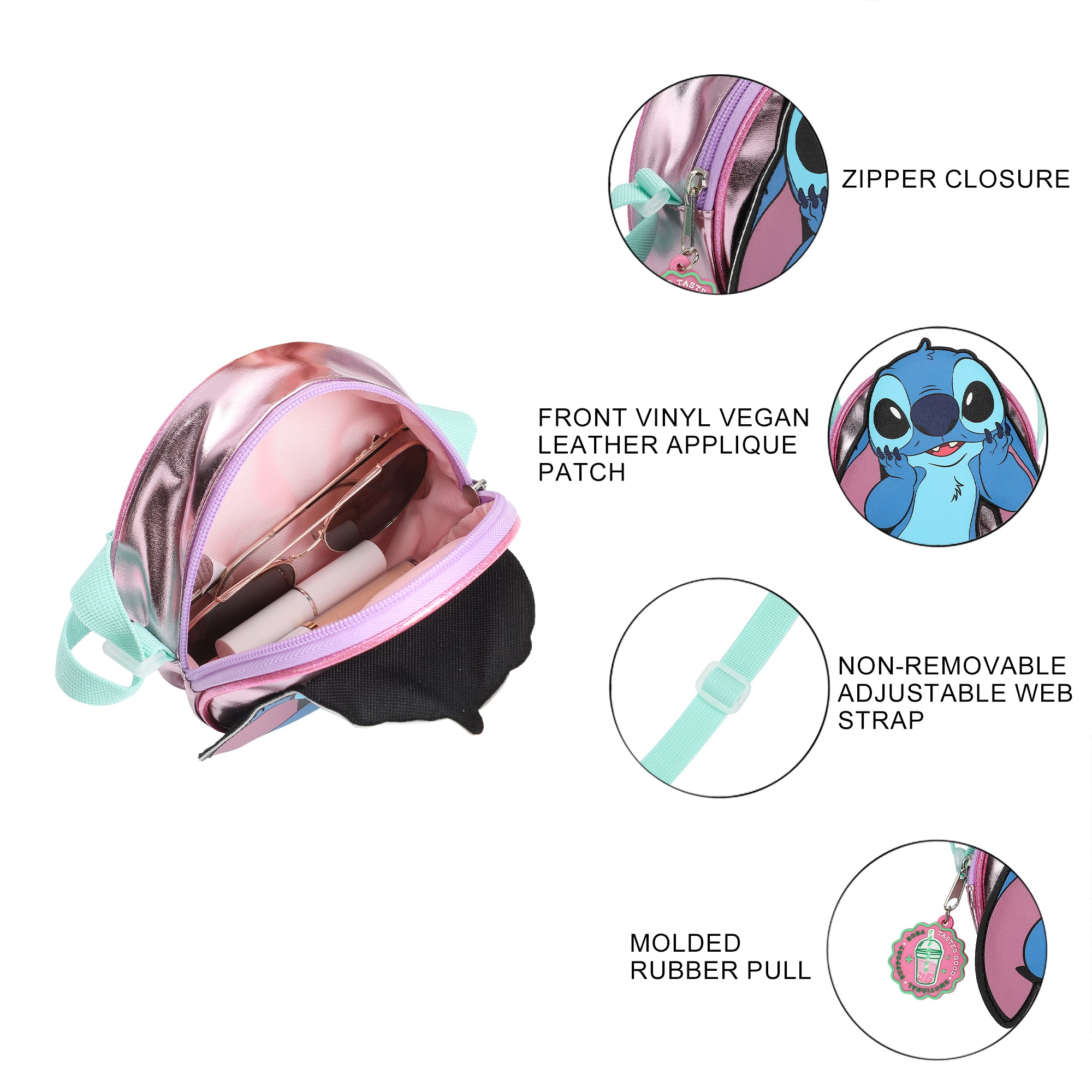 Disney Stitch Playful Pose Blue 5.5" Mini PU Handbag