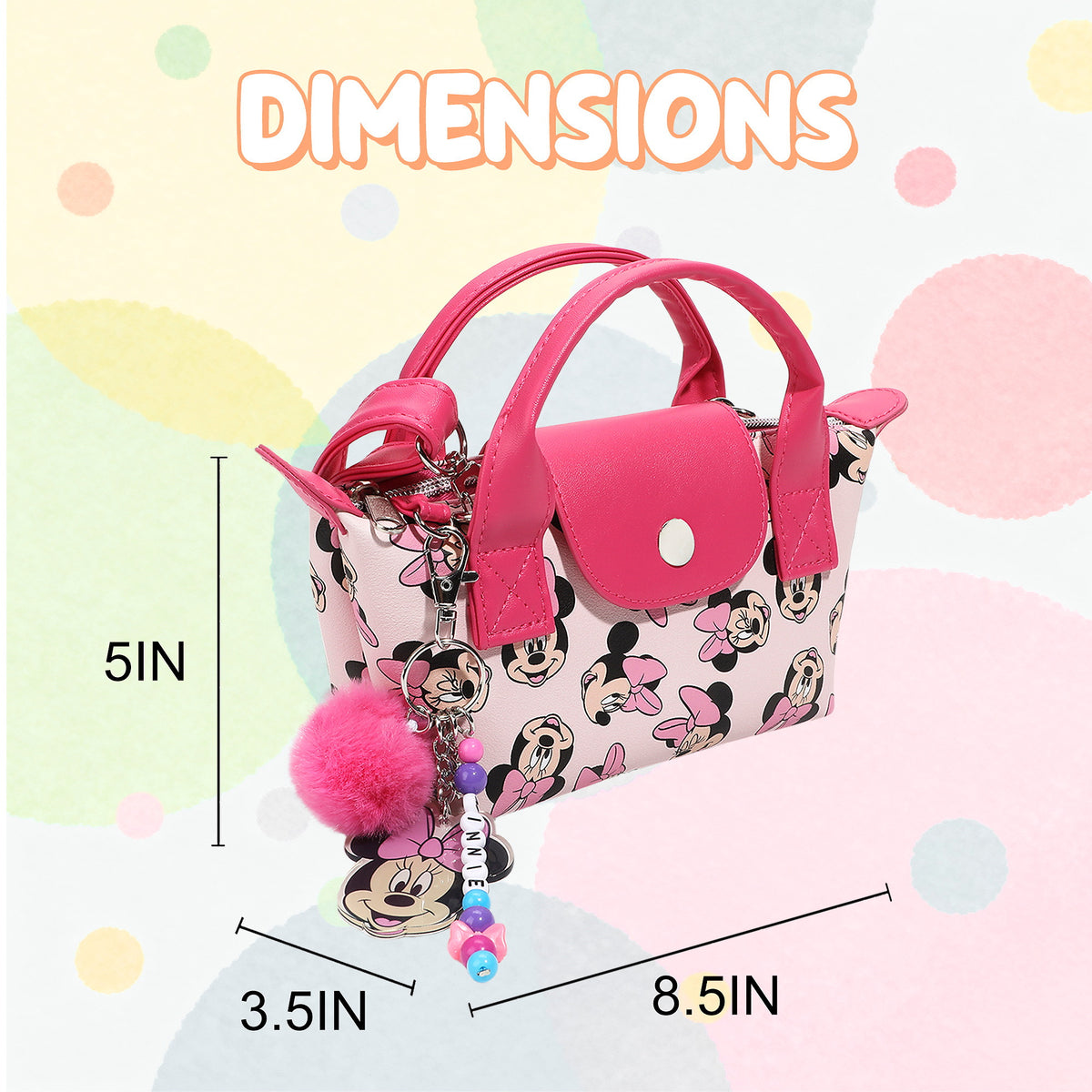 Minnie Mouse Classic Pink Handbag Tote with Charm for Kids Girls