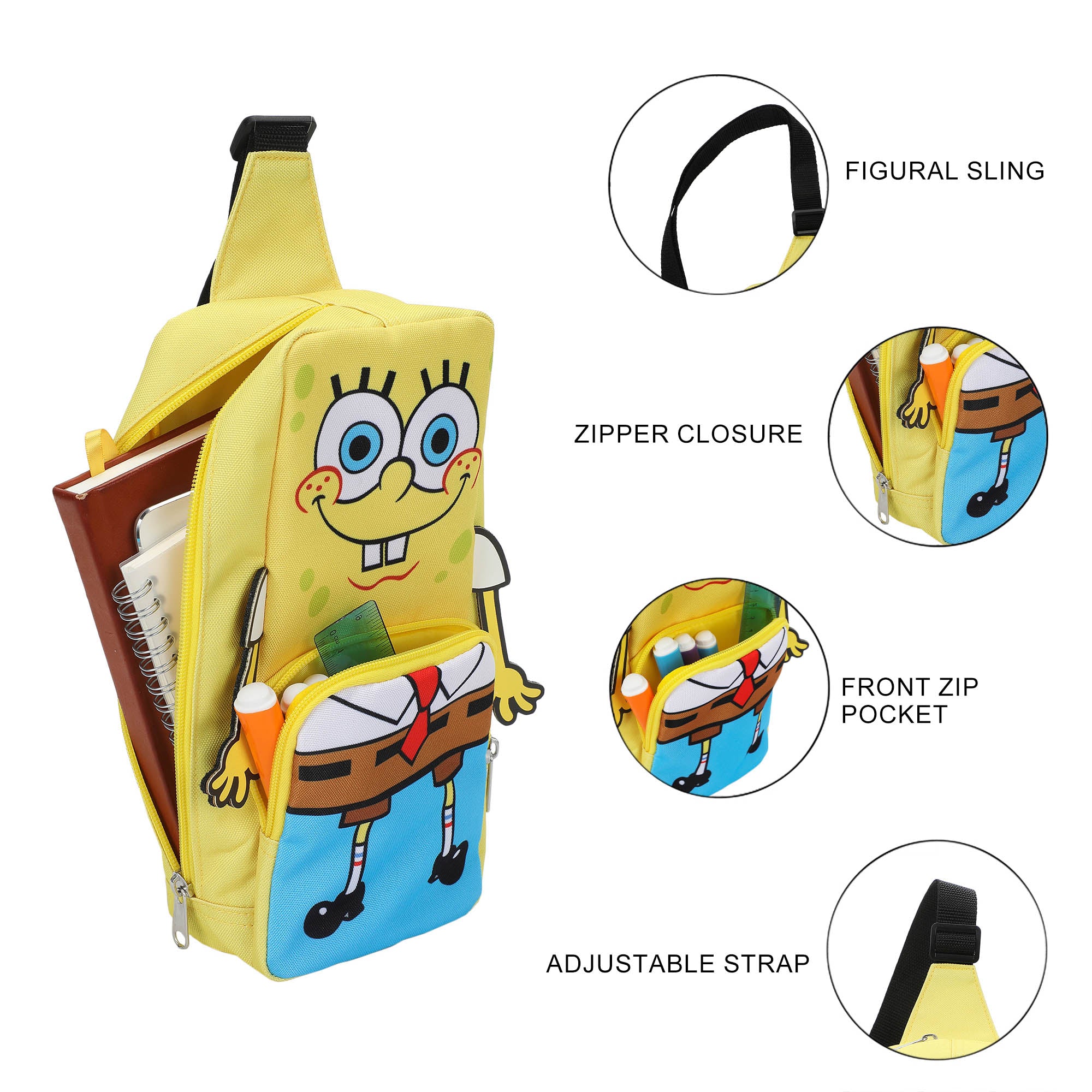 Spongebob Squarepants Character Crossbody Sling Bag With Adjustable Strap