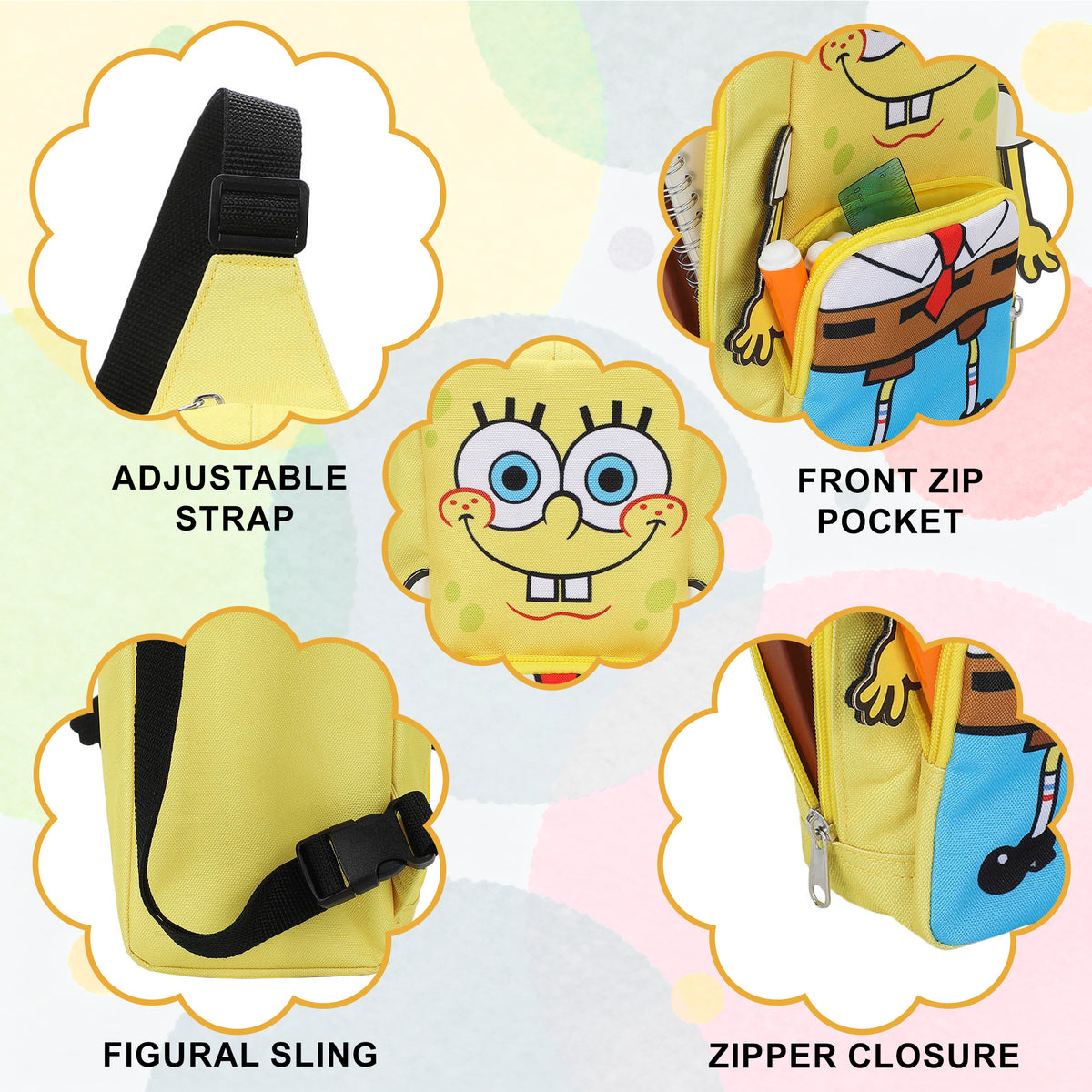 Spongebob Squarepants Character Crossbody Sling Bag With Adjustable Strap