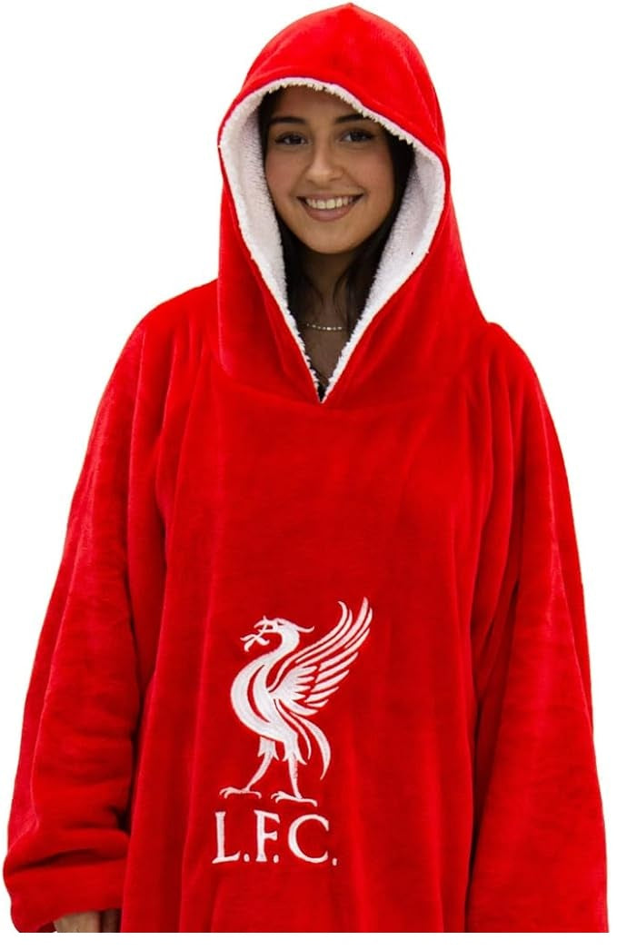 Liverpool FC LFC Redout Adult Red Long Sleeve Wearable Hooded Blanket