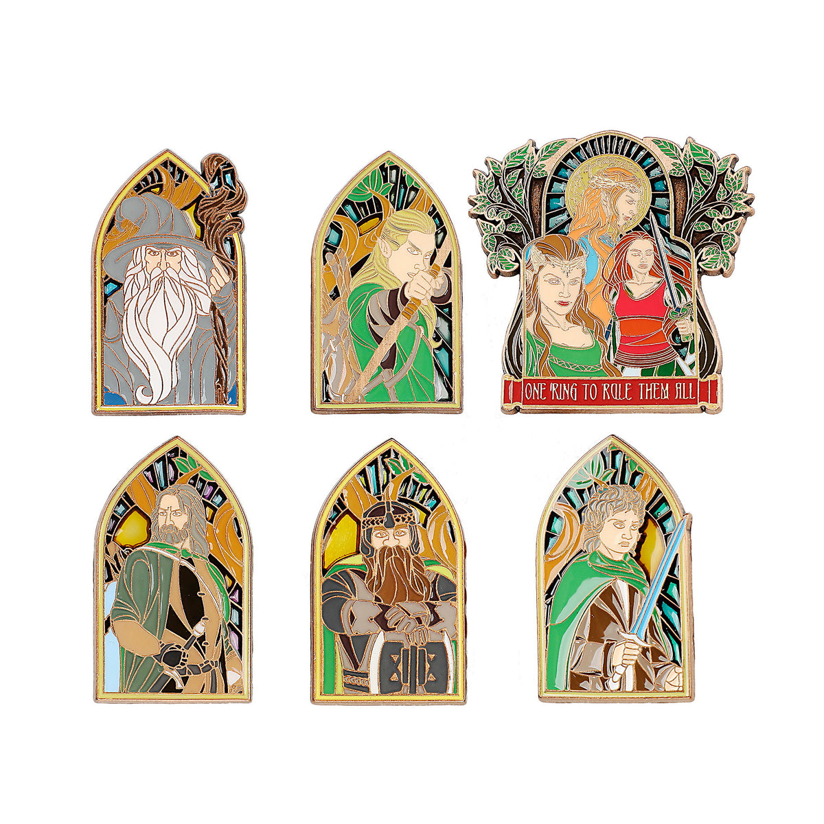 Lord of the Rings Stained Glass Lapel Pin Set