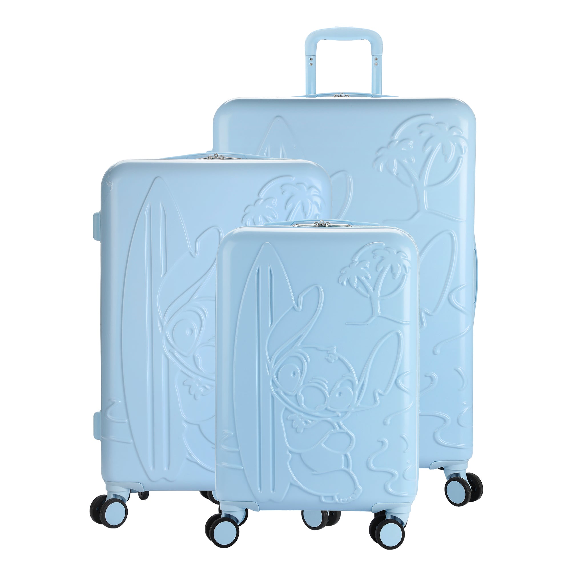 Disney Lilo & Stitch 3-Piece Hard Shell Luggage Set for Adults | 20", 24", 28" Rolling Suitcases with Spinner Wheels, Telescopic Handle & Durable ABS Design, Official Disney Travel Set from Bioworld