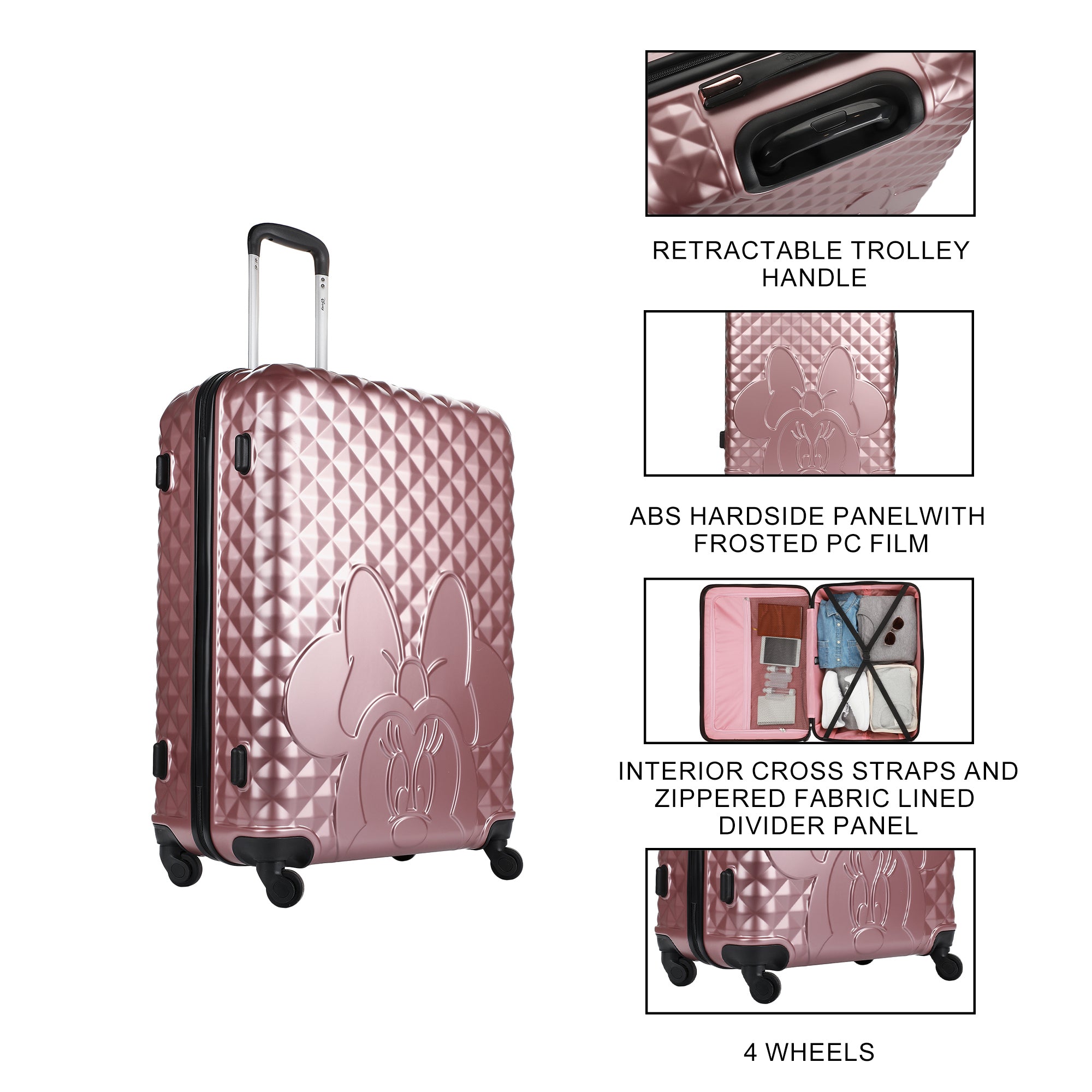 Minnie Mouse Classic Peek-a-Boo Minnie 3-Piece Rolling Luggage Set