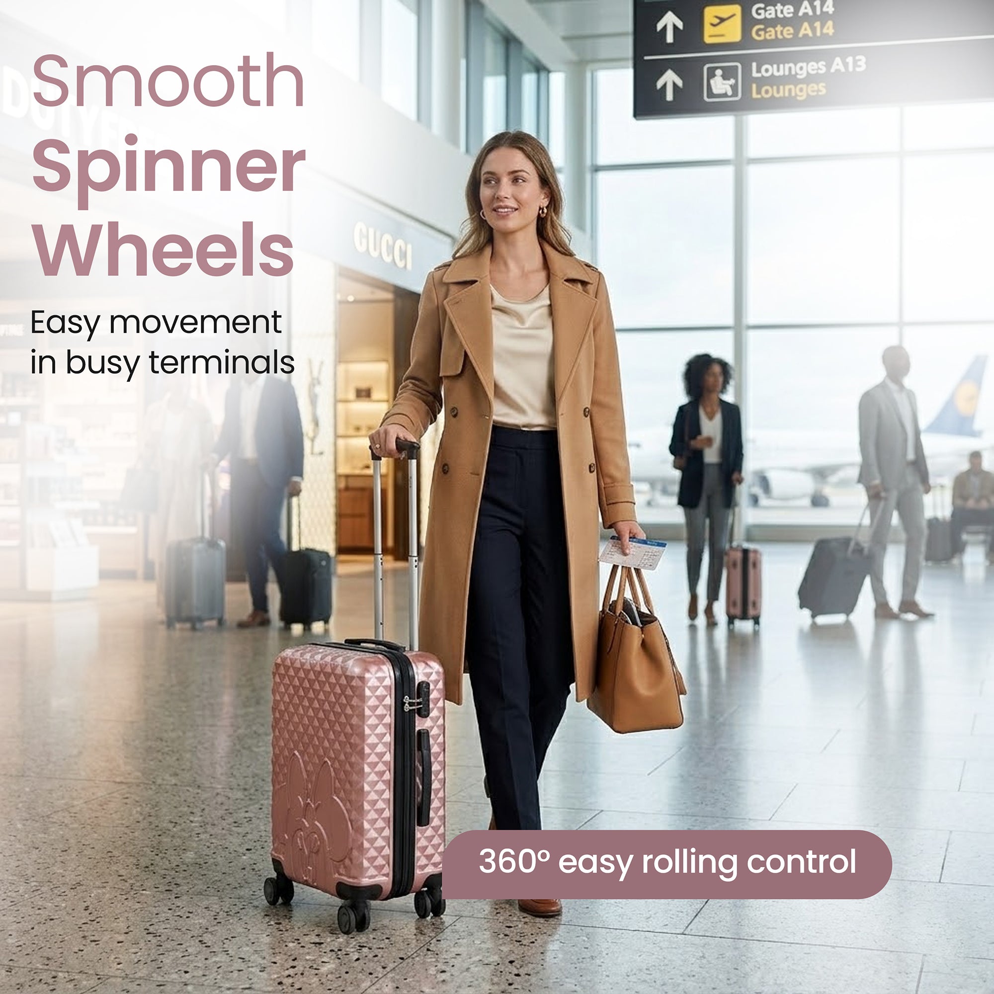 Disney Minnie Mouse 3-Piece Rolling Luggage Set, Pink Peek-a-Boo Molded Hardshell Suitcases (20" 24" 28"), Luggage with Wheels, Retractable Trolley Handle, Zippered Divider & Cross Straps, Officially Licensed