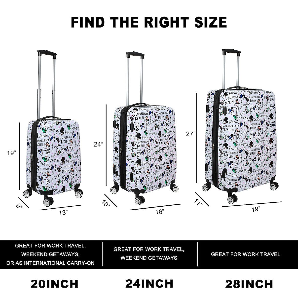 Disney Mickey Mouse Destination AOP 3-Piece Luggage Set