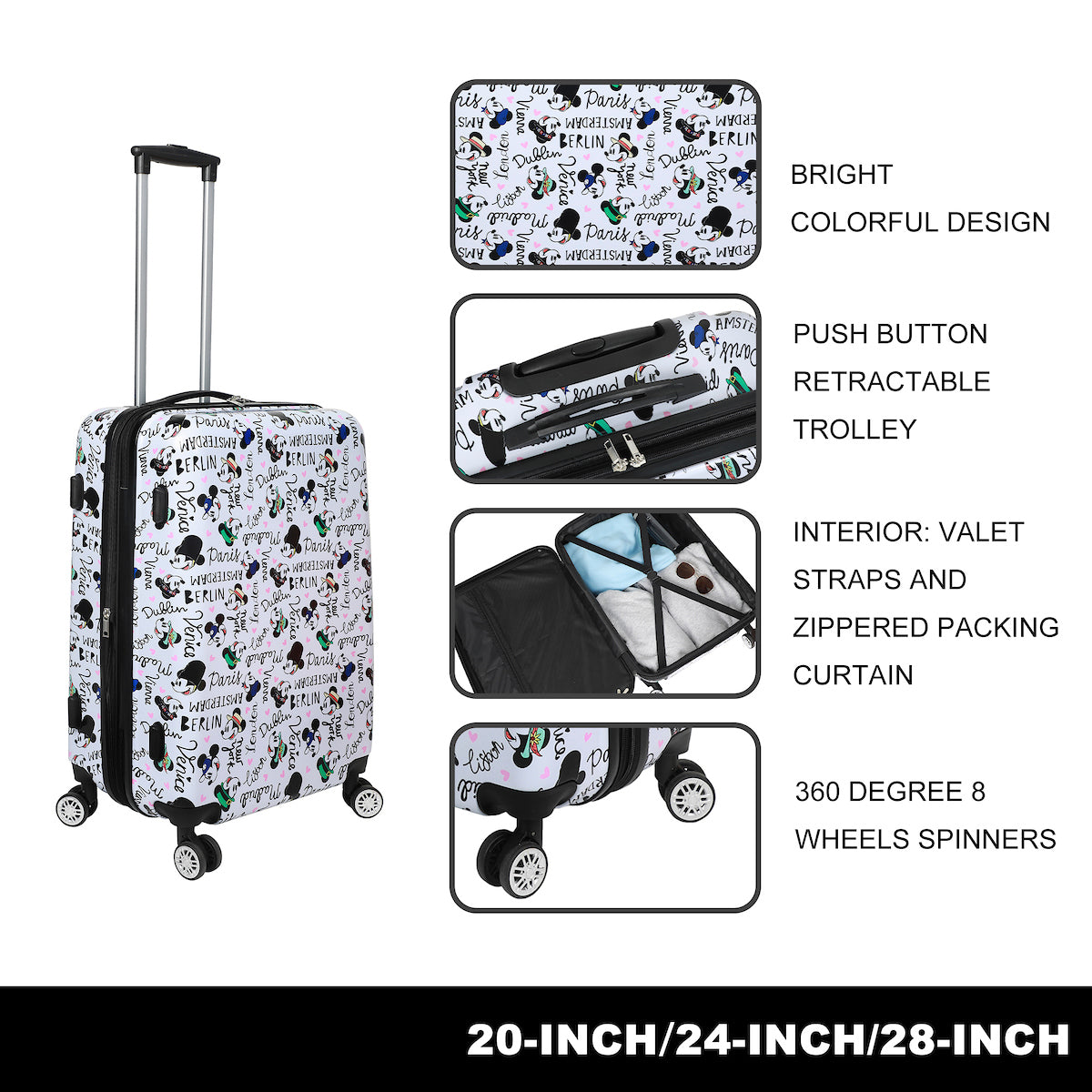 Disney Mickey Mouse Destination AOP 3-Piece Luggage Set