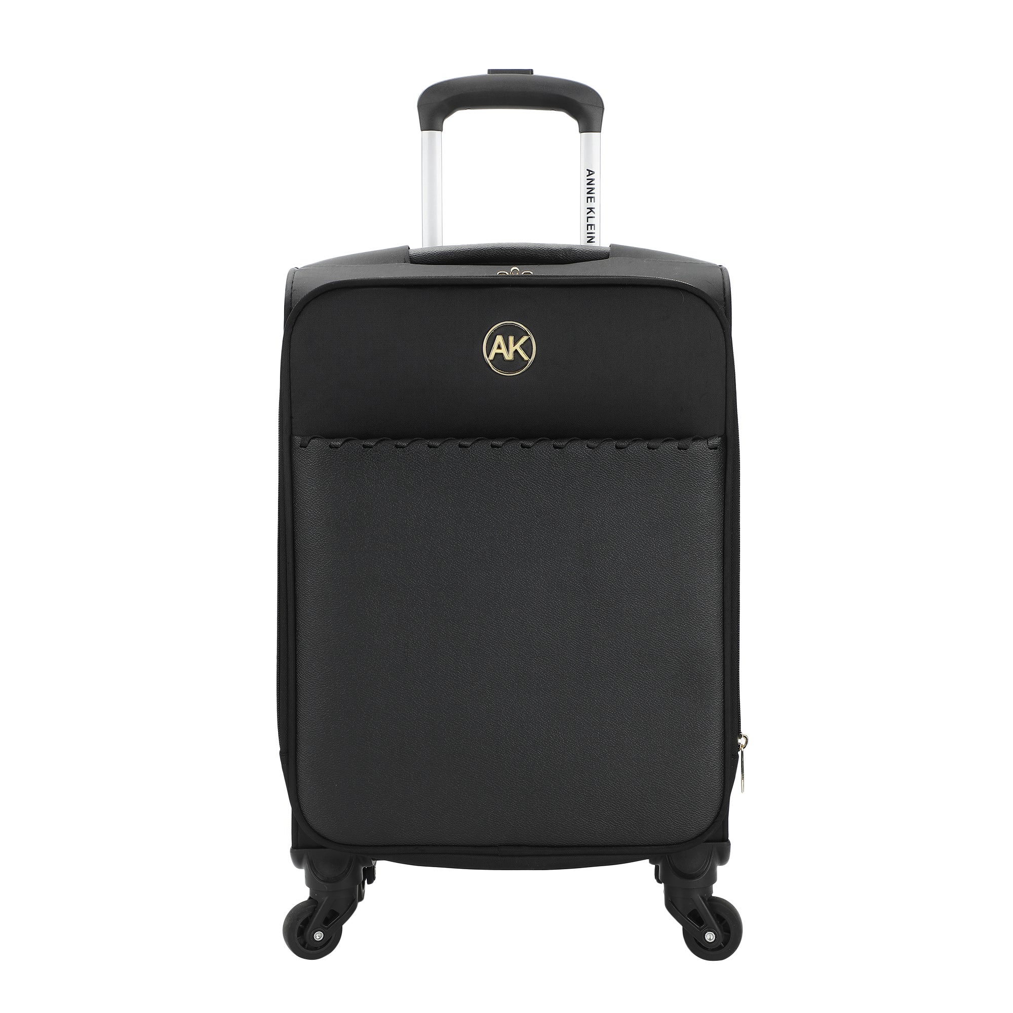 Anne Klein Black 20" Pebble PU Softside Whipstitch Adult Rolling Luggage