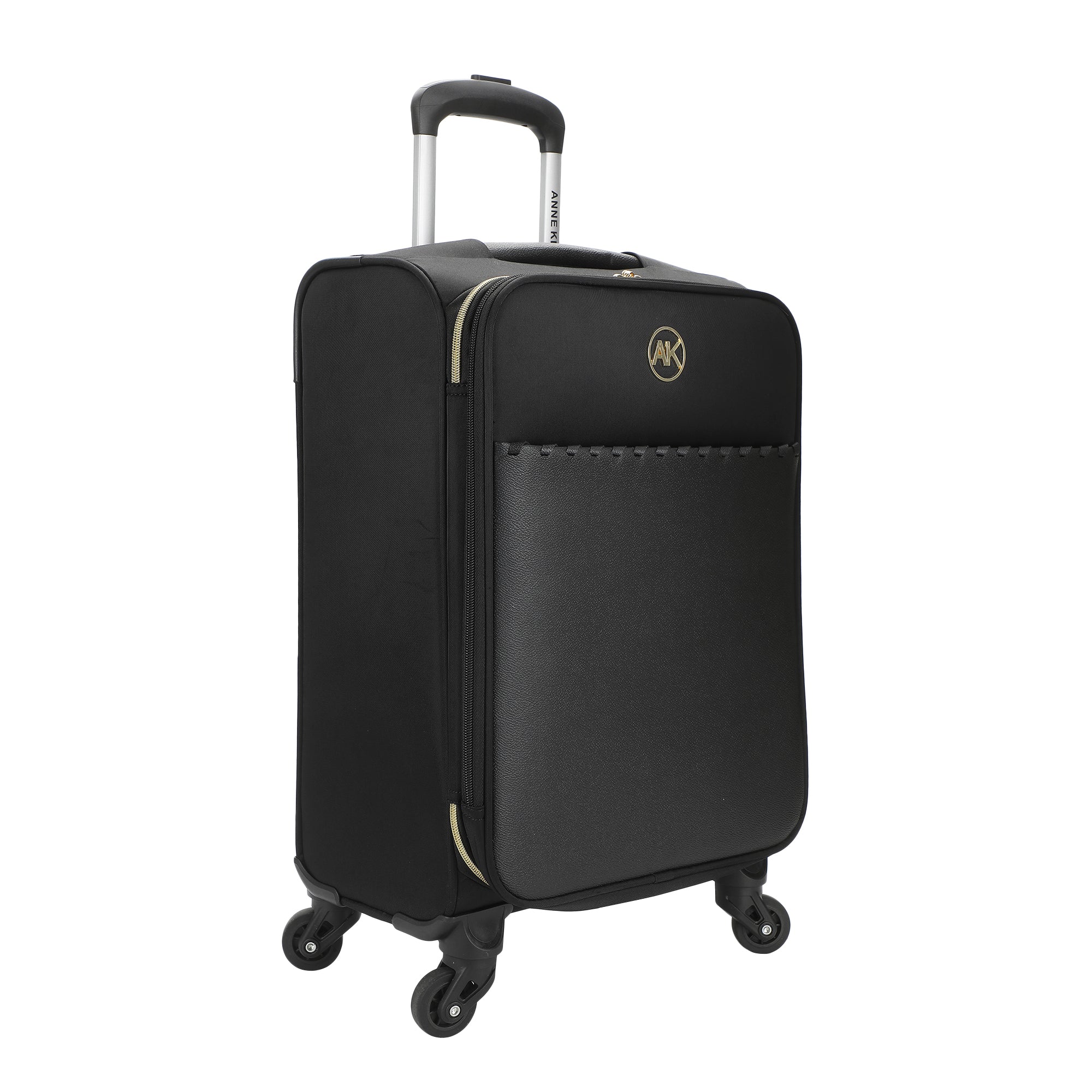 Anne Klein Black 20" Pebble PU Softside Whipstitch Adult Rolling Luggage