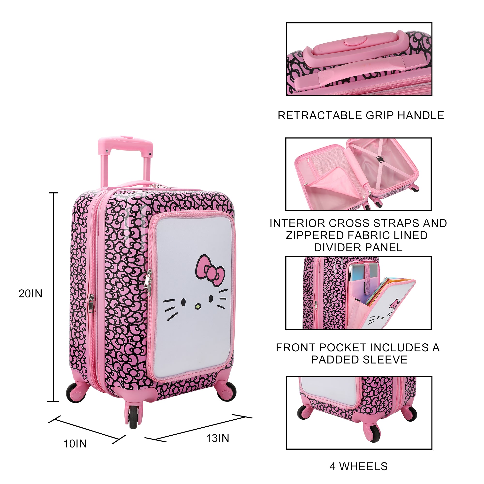 Hello Kitty Face & Bow 20" Hardside Rolling Luggage
