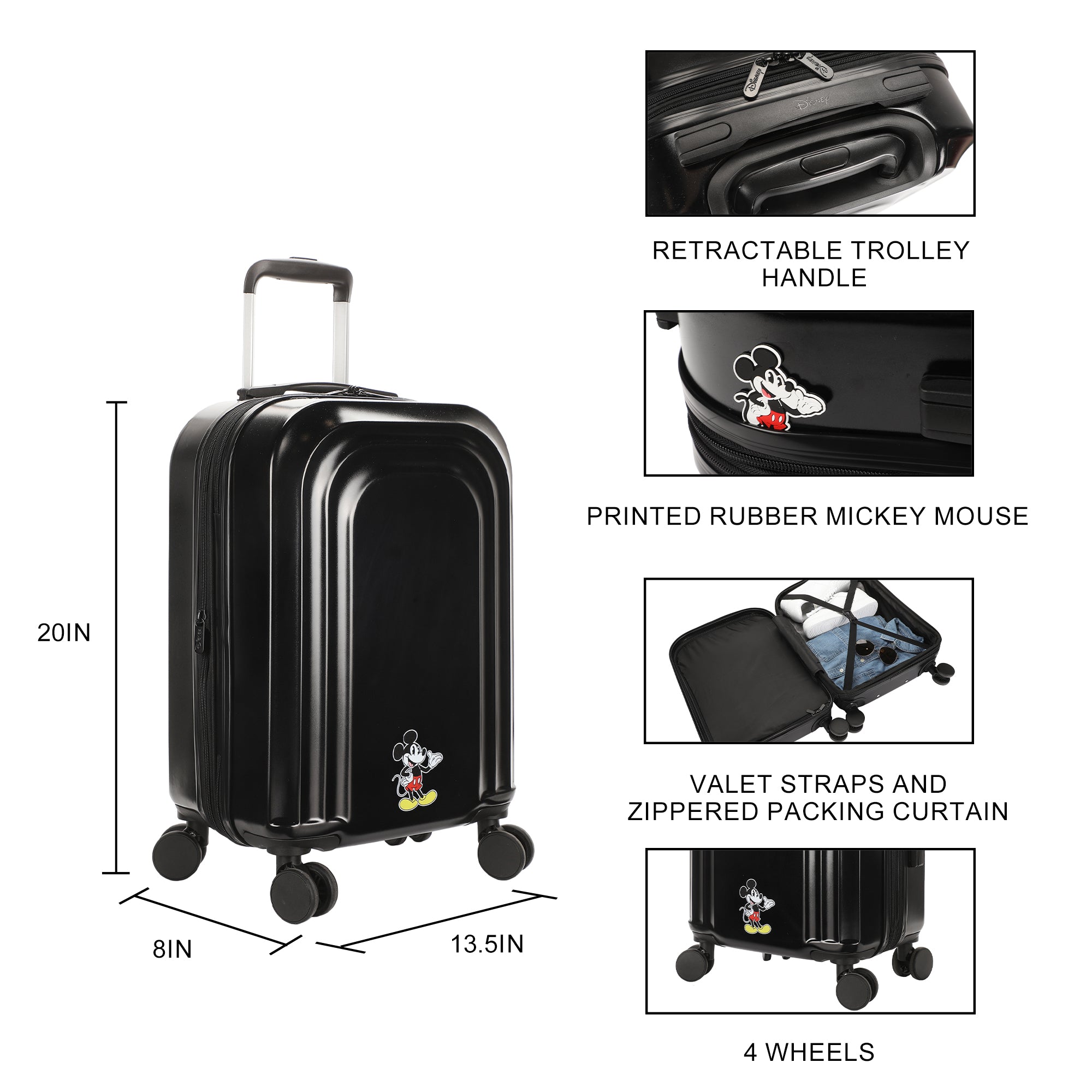 Disney Mickey Mouse Peeking Mickey 20" 4-Wheel Roling Luggage