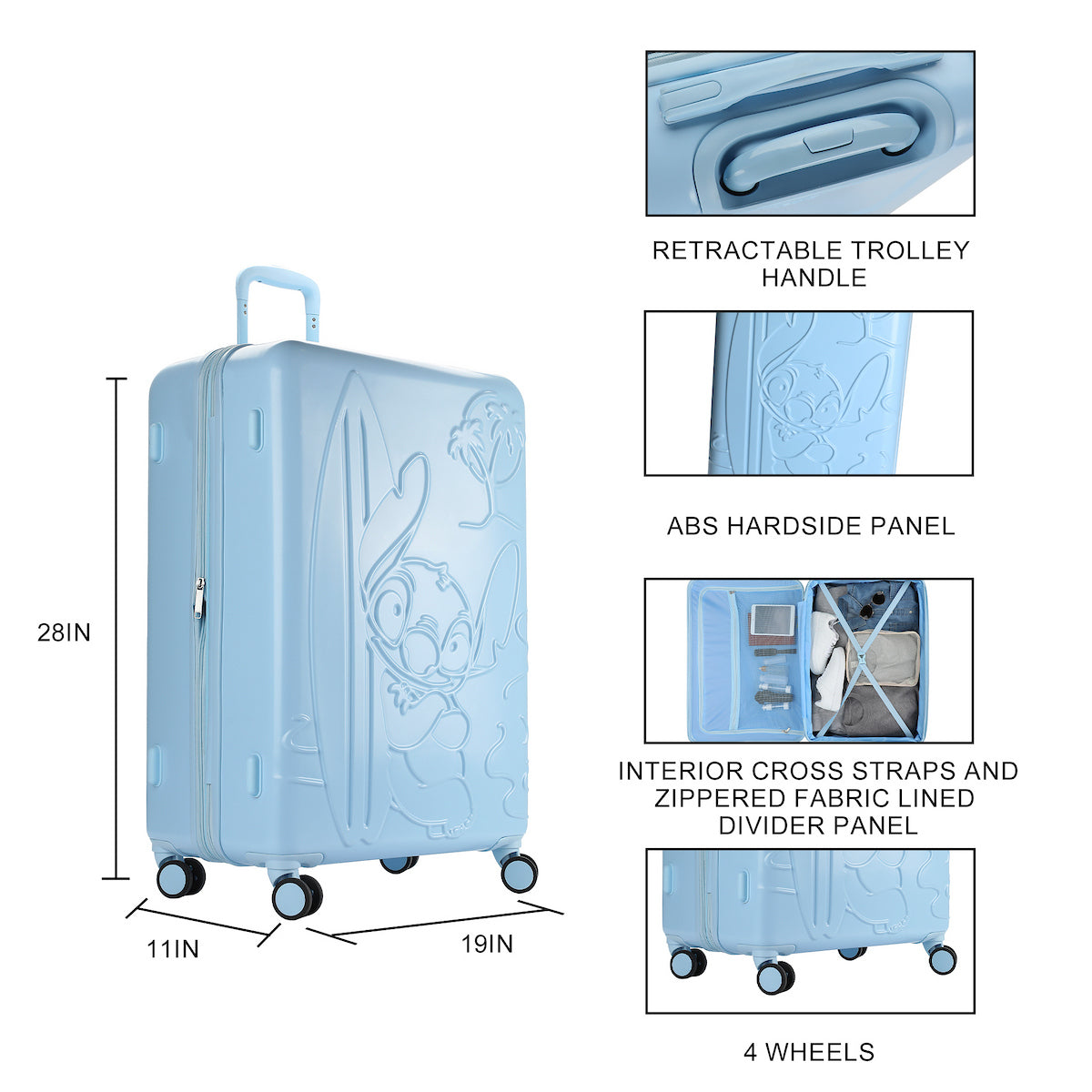 Disney Lilo & Stitch Face Blue Adult 24" Rolling Luggage