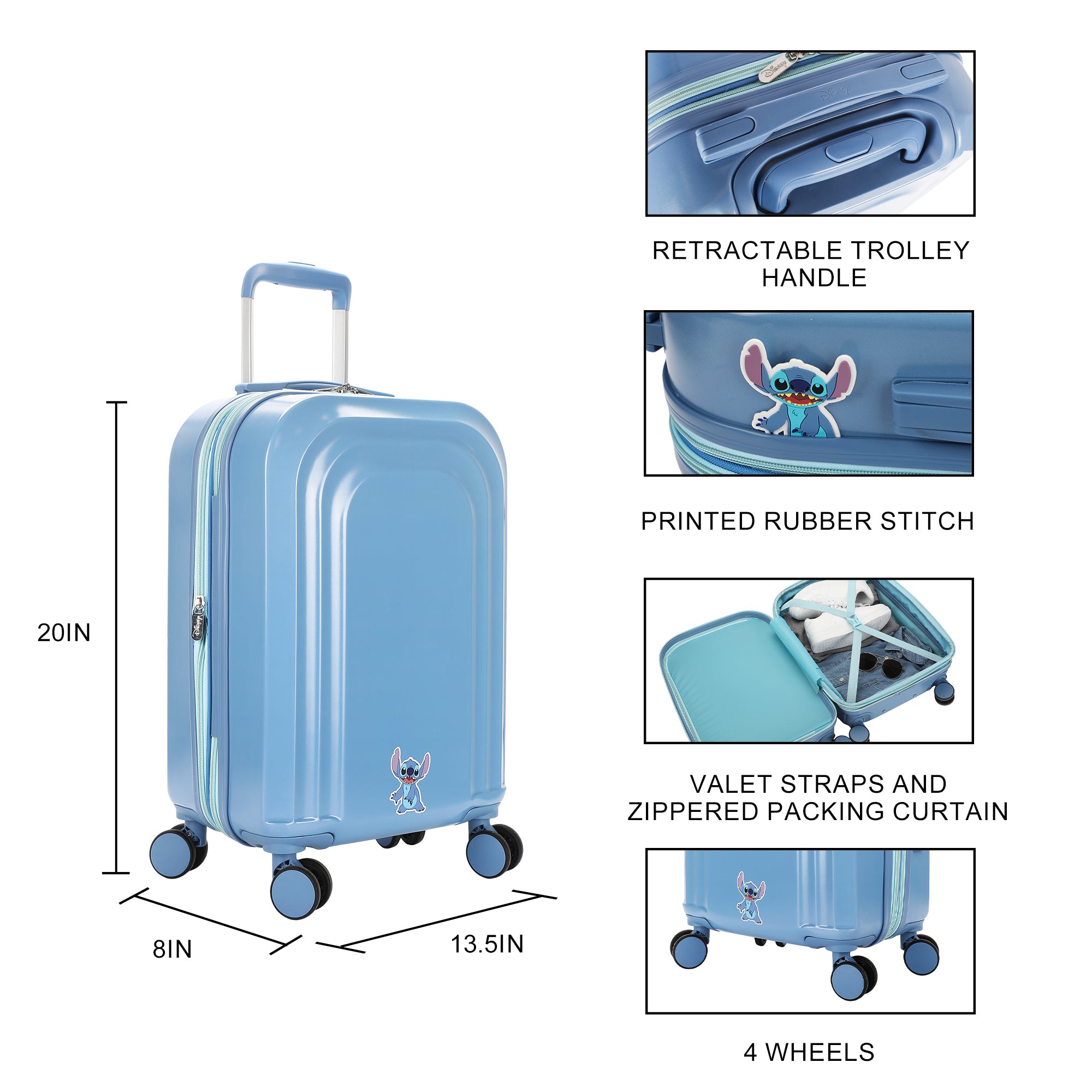 Disney Lilo & Stitch Peeking Rubber Badge 20" 4-Wheel Roling Luggage