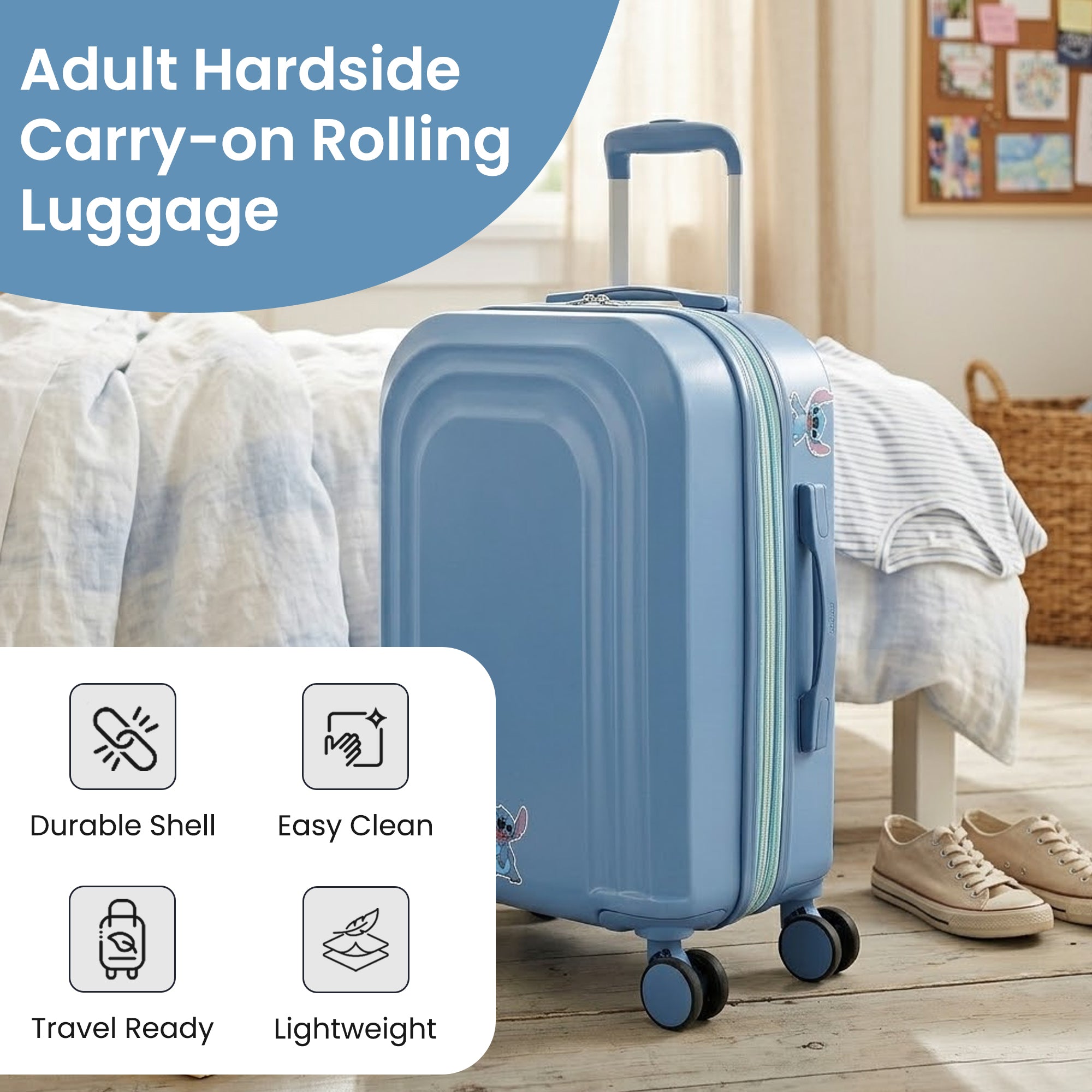 Disney Lilo & Stitch Peeking Rubber Badge 20" 4-Wheel Roling Luggage