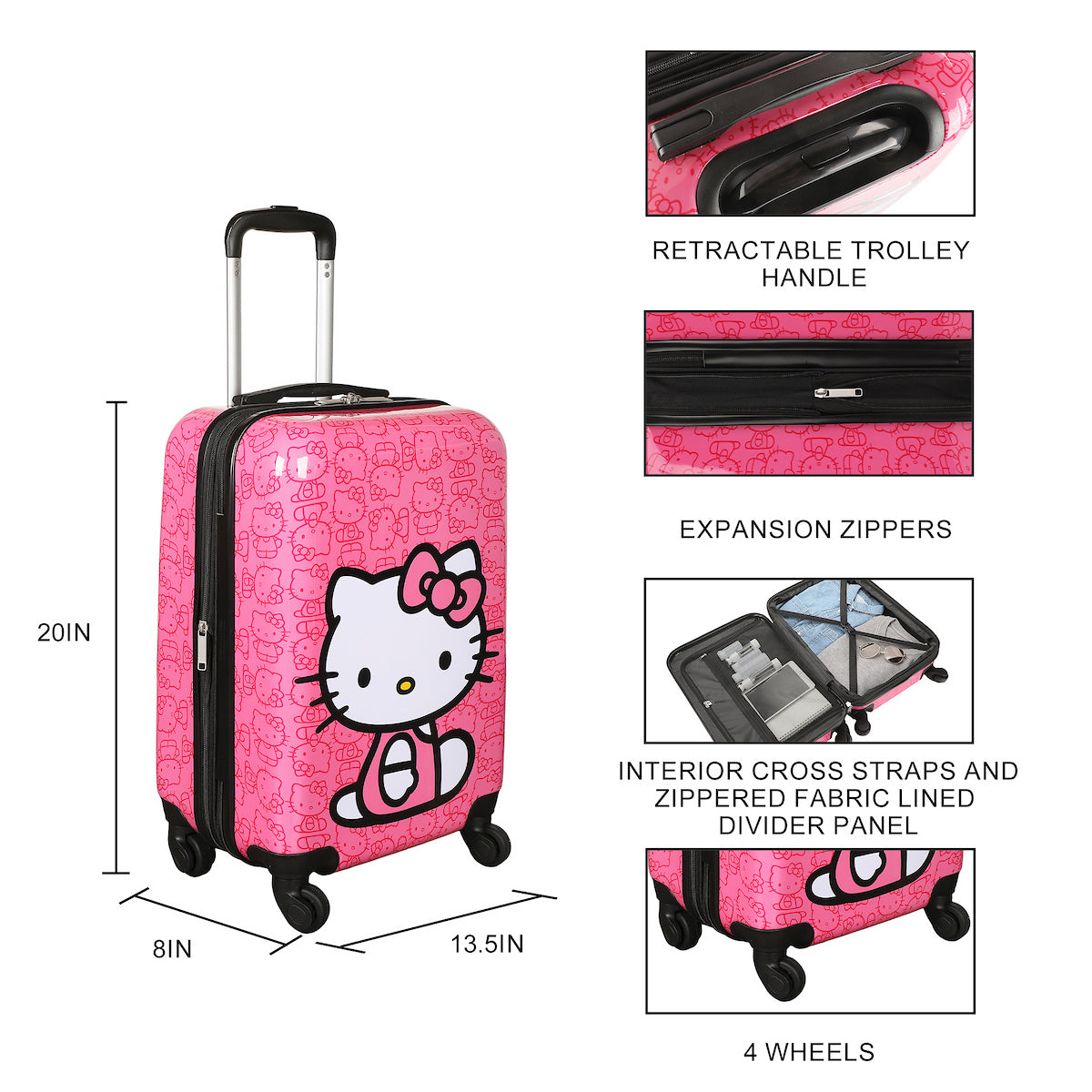 Hello Kitty Sitting Character Pink 20" Adult ABS Luggage