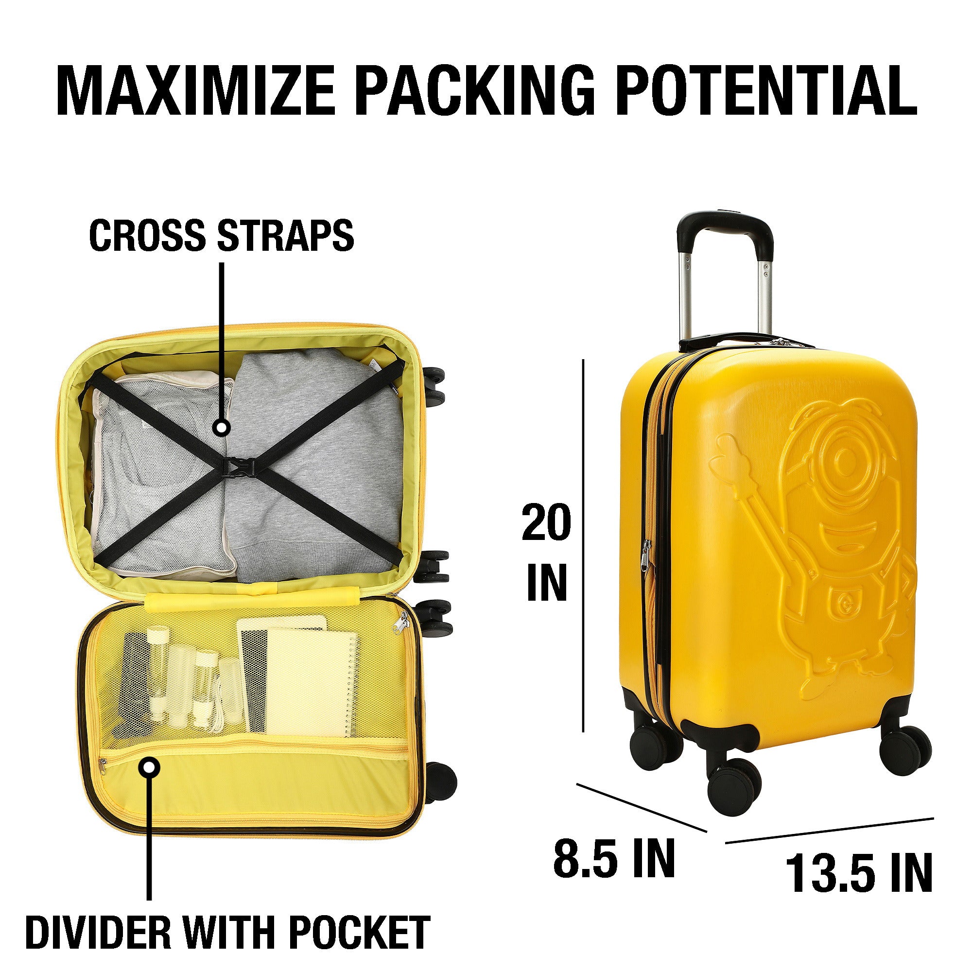 Minions Character Print Adult Yellow 20" ABS Hardside Expandable Luggage for Travel and Conventions