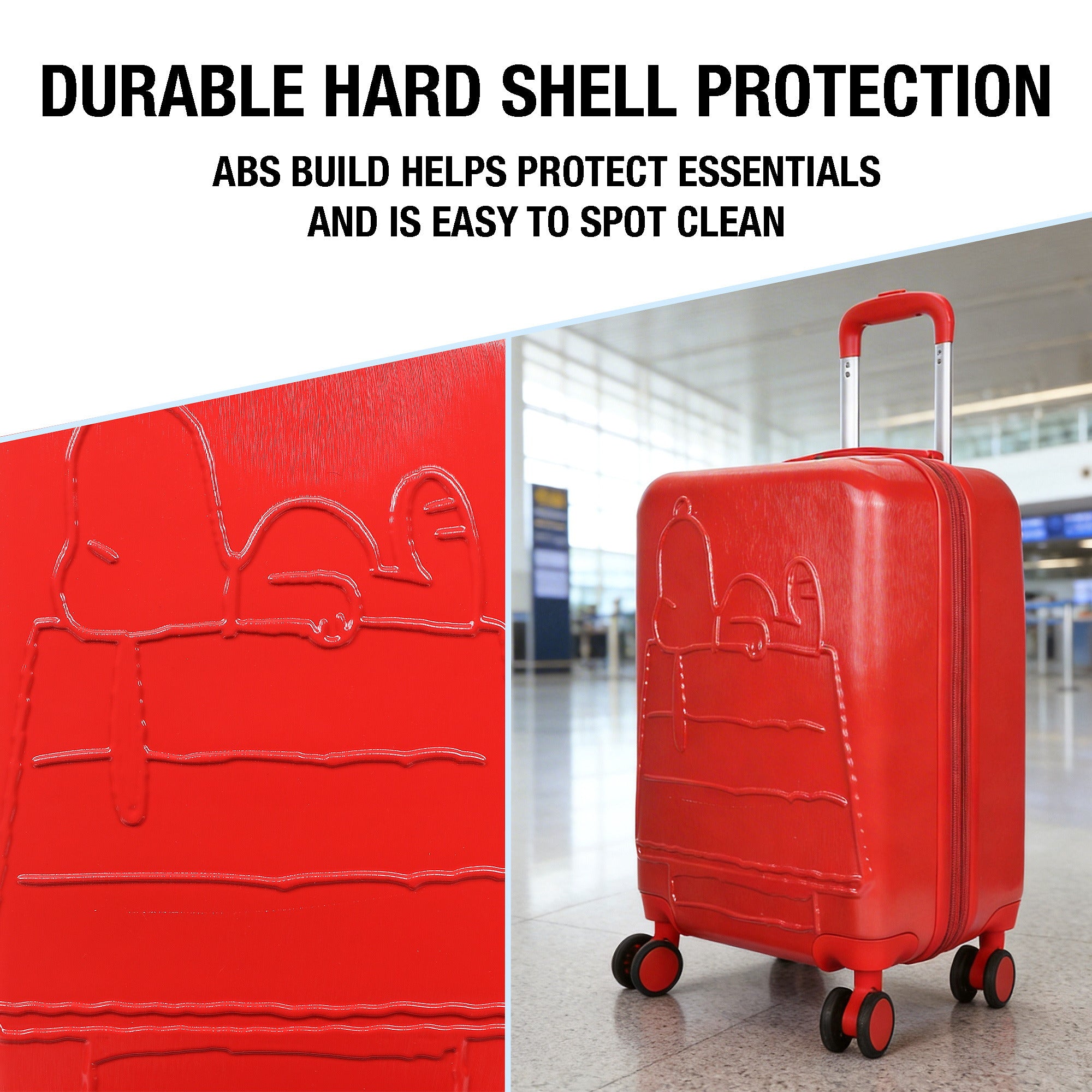Peanuts Snoopy & Charlie Brown 20" ABS Hardside Spinner Luggage for Adult Fans and Collectors, Red