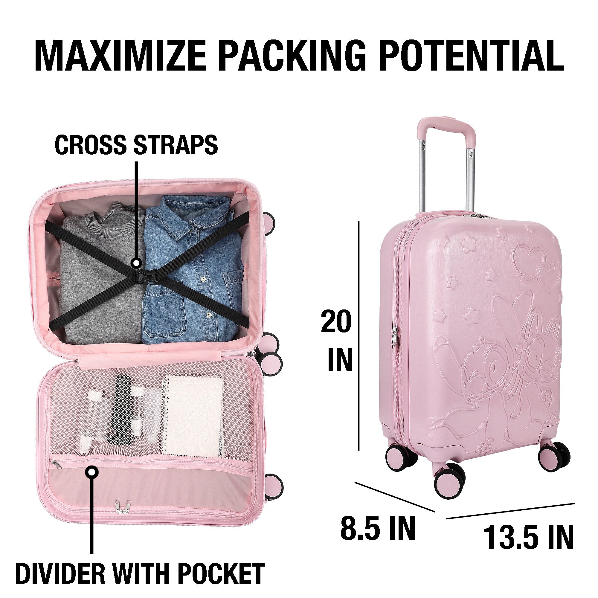 Lilo & Stitch Angel & Stitch Pink 20” Adult ABS Luggage