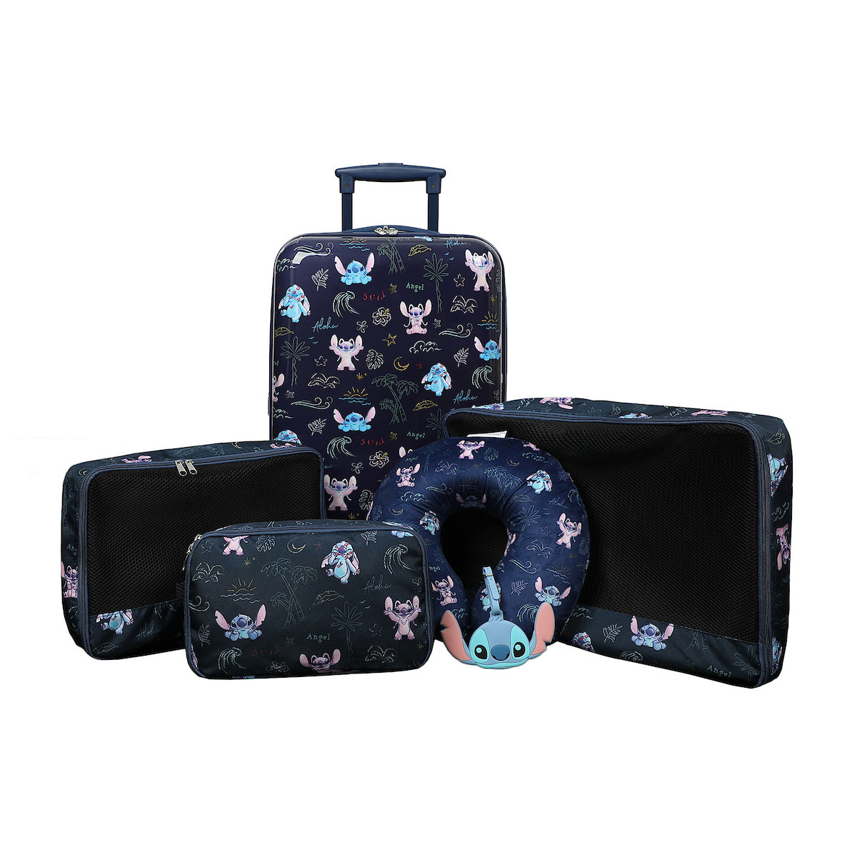 Stitch 6-Piece Travel Set - 20" Carry on Luggage, Neck Pillow, Luggage Tag & Packing Cubes