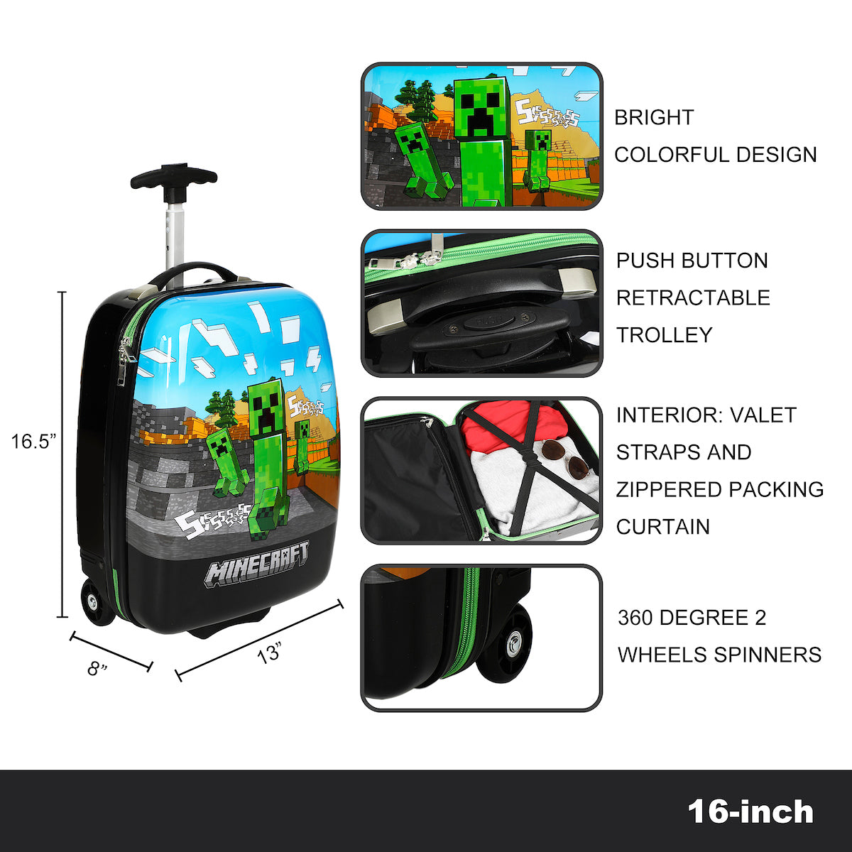 Minecraft Cliffside Creepers Youth 18" 2-Wheeled Hardside Toddler Luggage