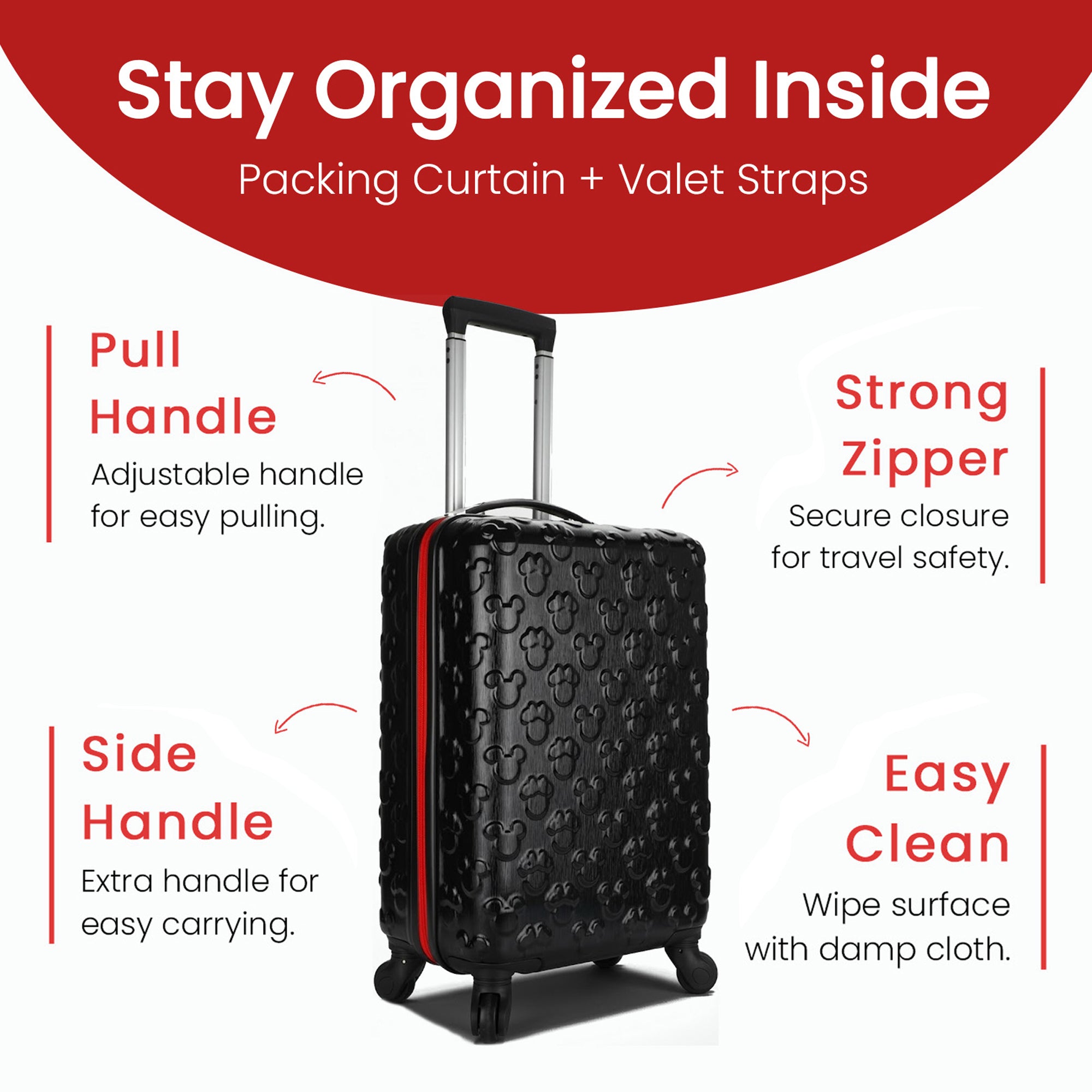 Mickey Mouse 21 Molded Carry-On Luggage Mickey and Minnie Heads Hardside Rolling Luggage