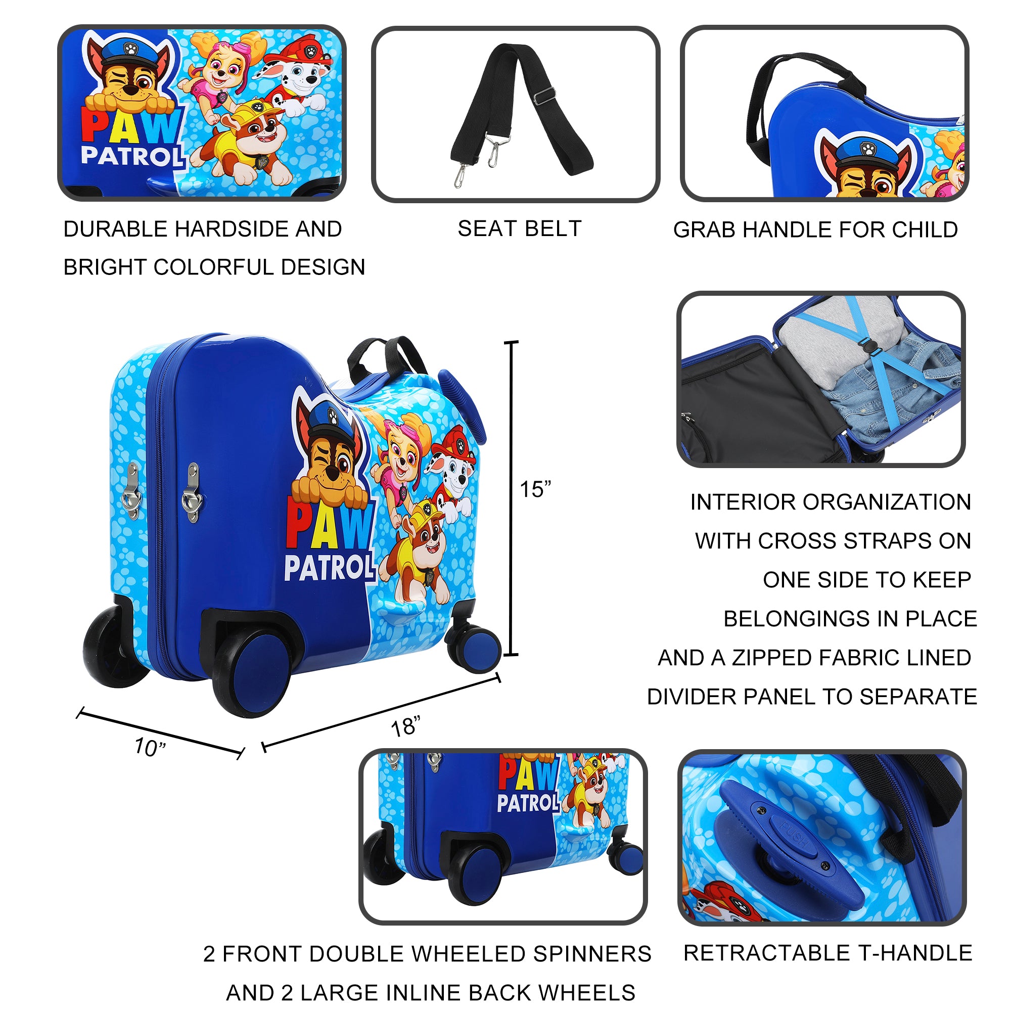 Paw Patrol Ride-On 18" Suitcase For Kids & Toddlers