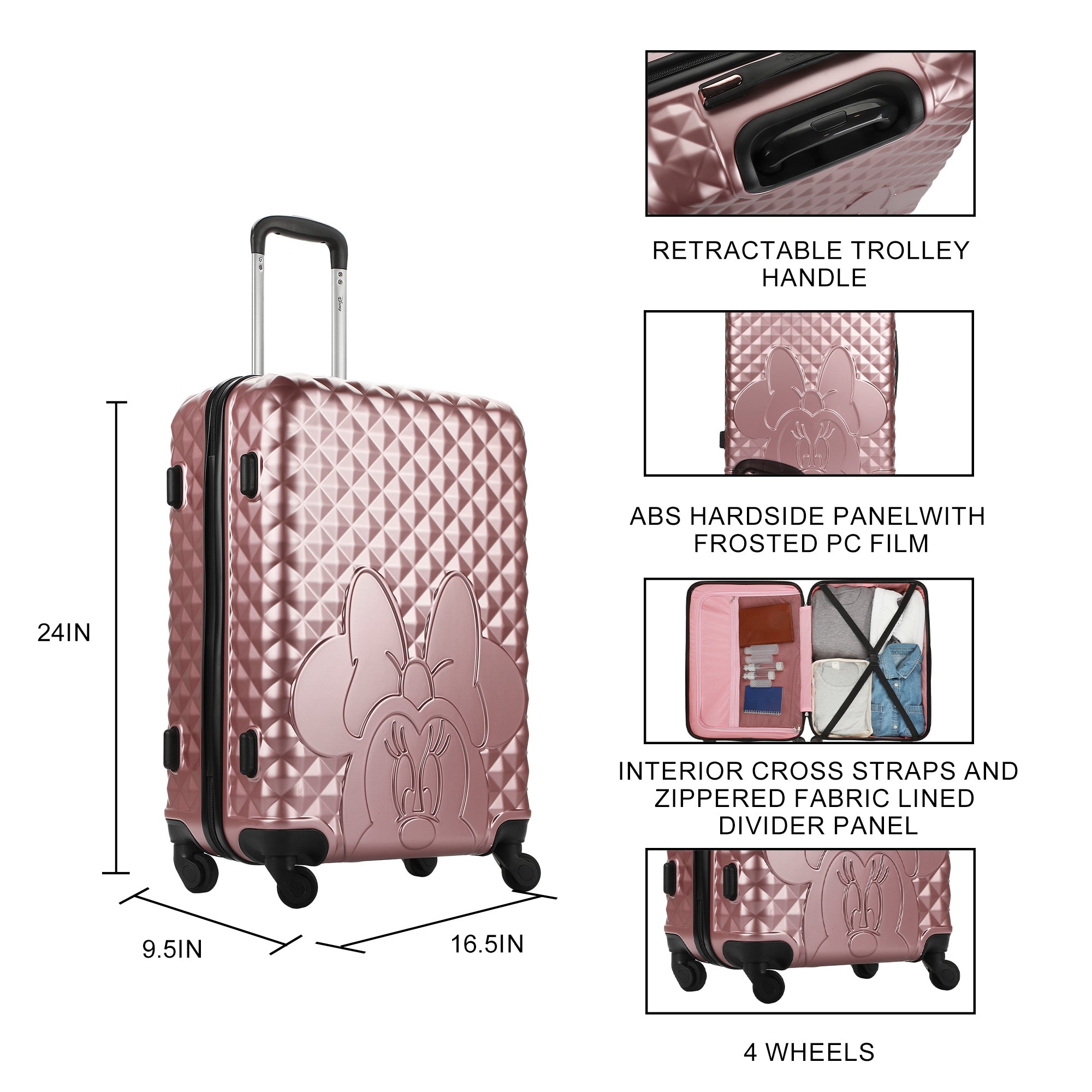 Minnie Mouse Classic Peek-a-Boo Minnie Pink Adult 24" Rolling Luggage