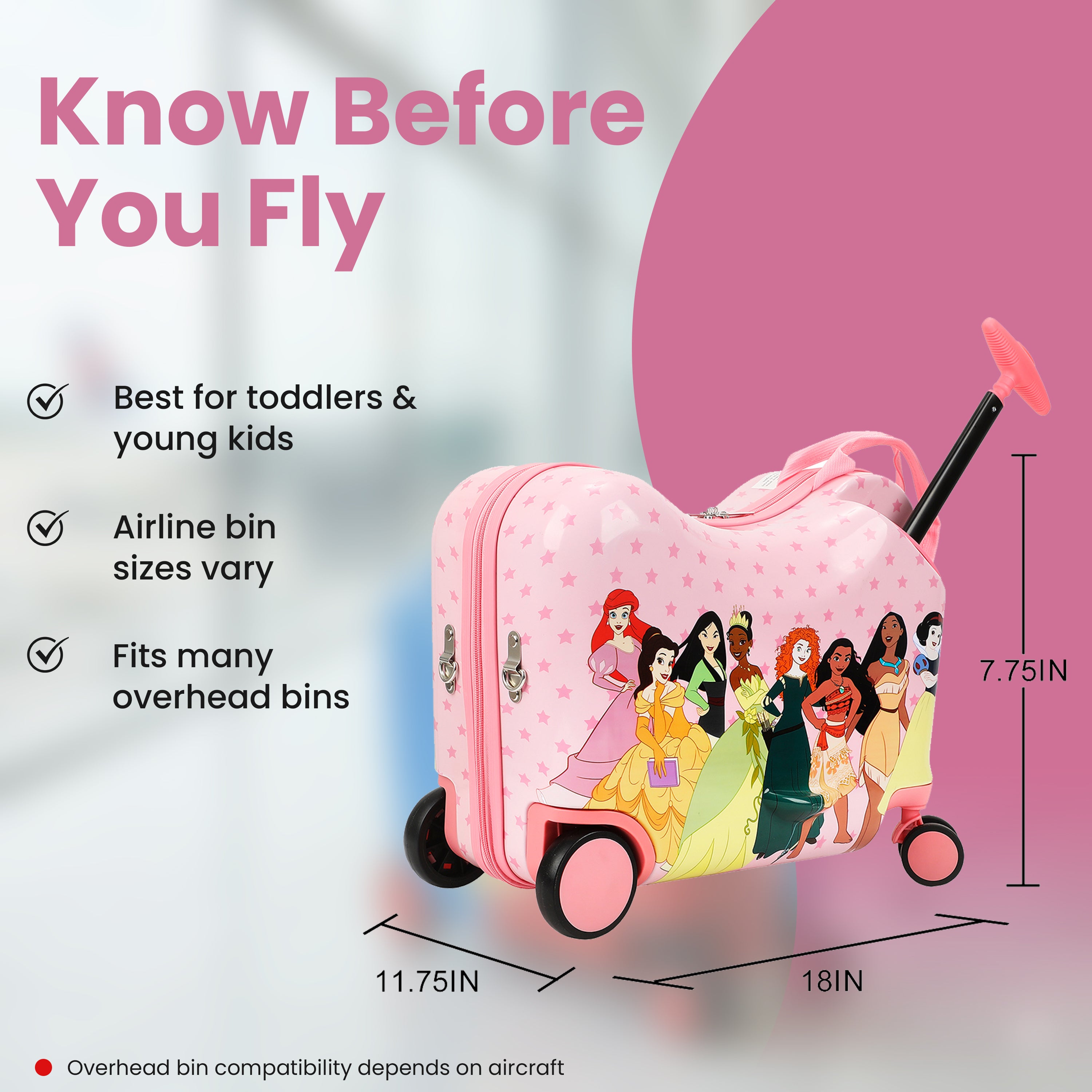 Disney Princesses Ride-On 18" Suitcase For Kids & Toddlers