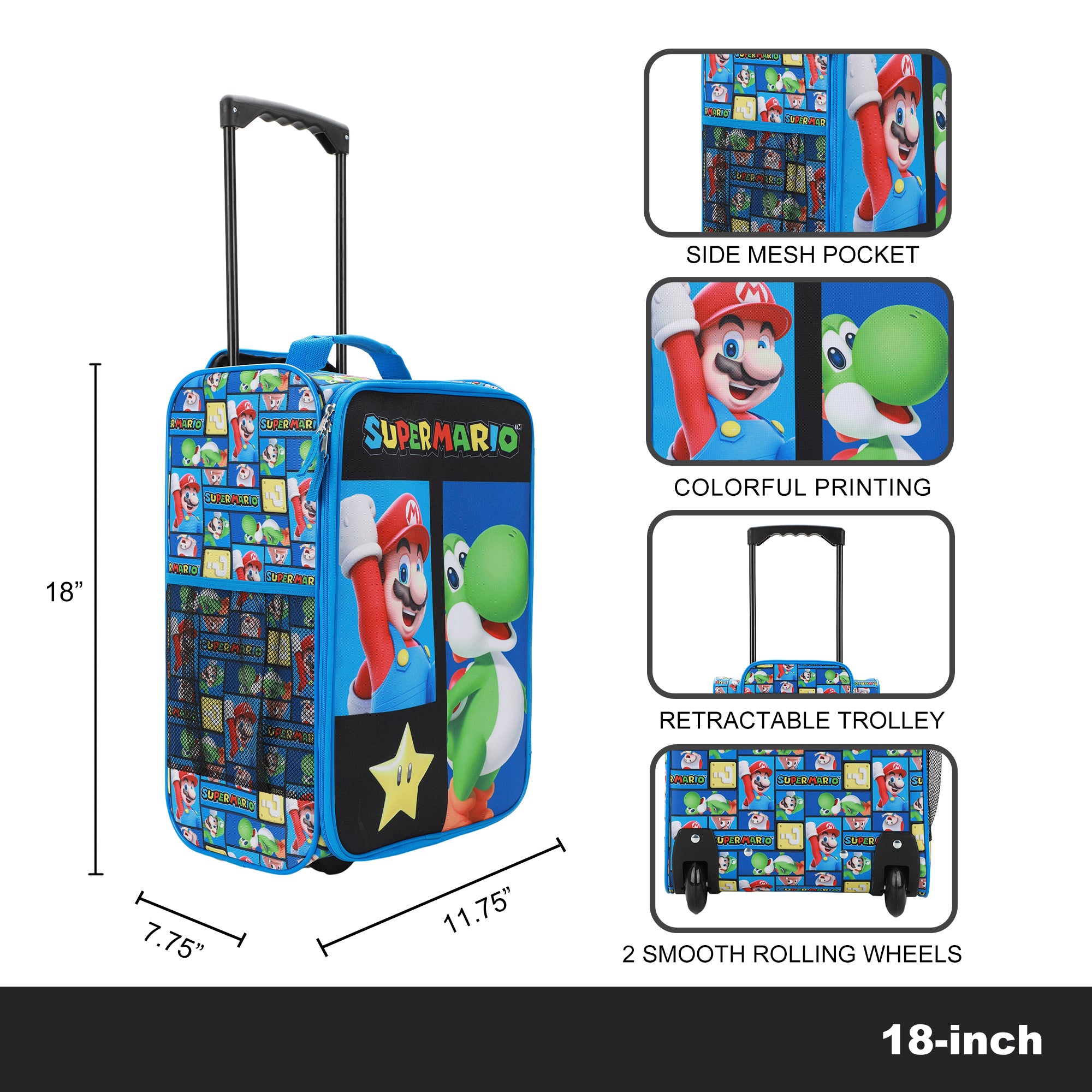 Super Mario Bros Mario & Yoshi Blue 18in Pilot Case