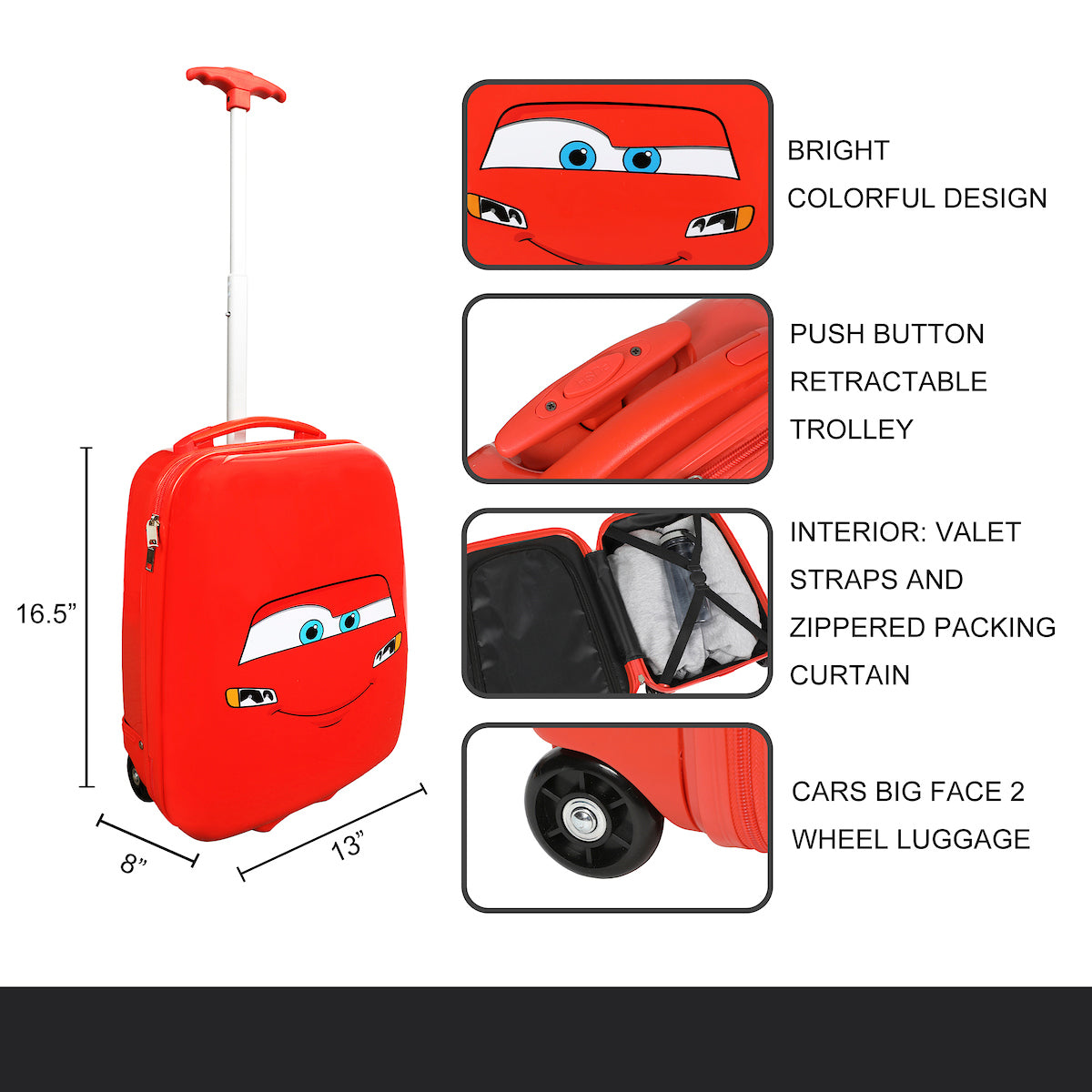 Cars Lightning McQueen Big Face 16.5" Toddler Two-Wheel Carry On Luggage