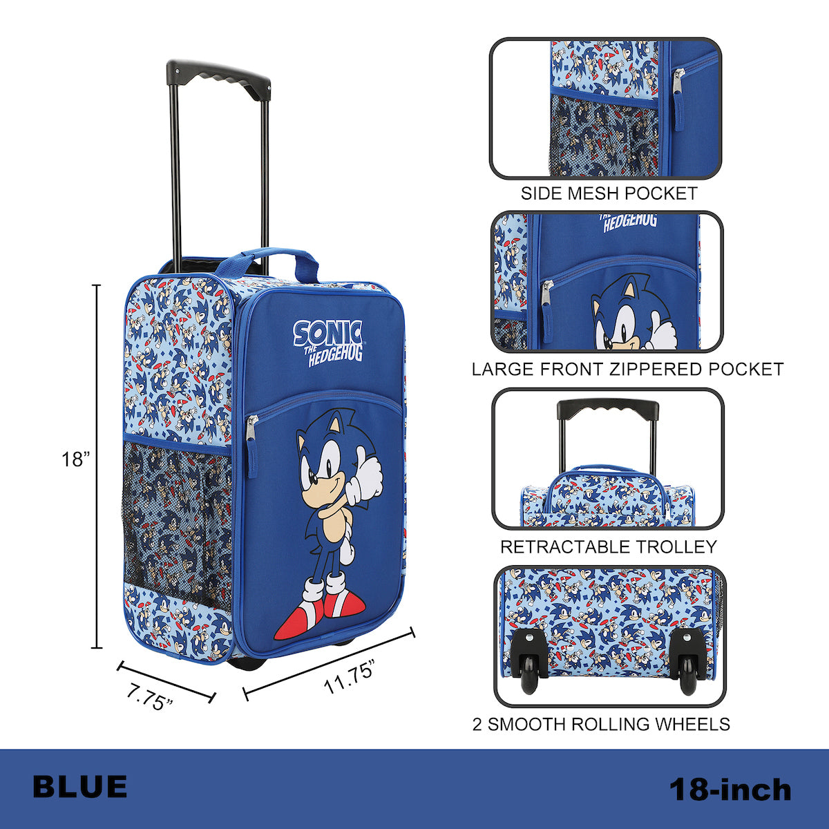 Sonic The Hedgehog Thumbs Up Blue 18" Soft-Sided Luggage