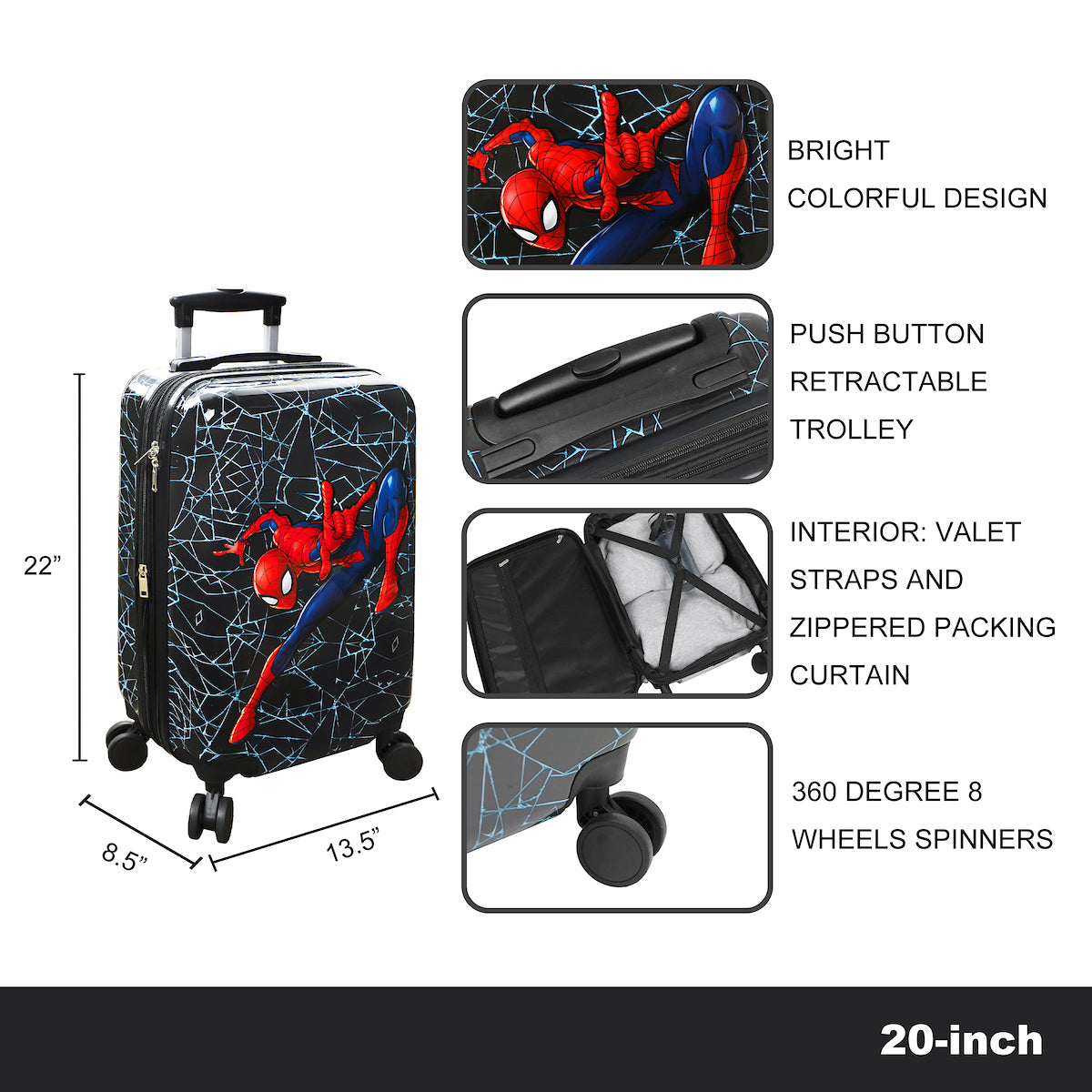 Spider-Man Spider Webs Black 20" Rolling Luggage
