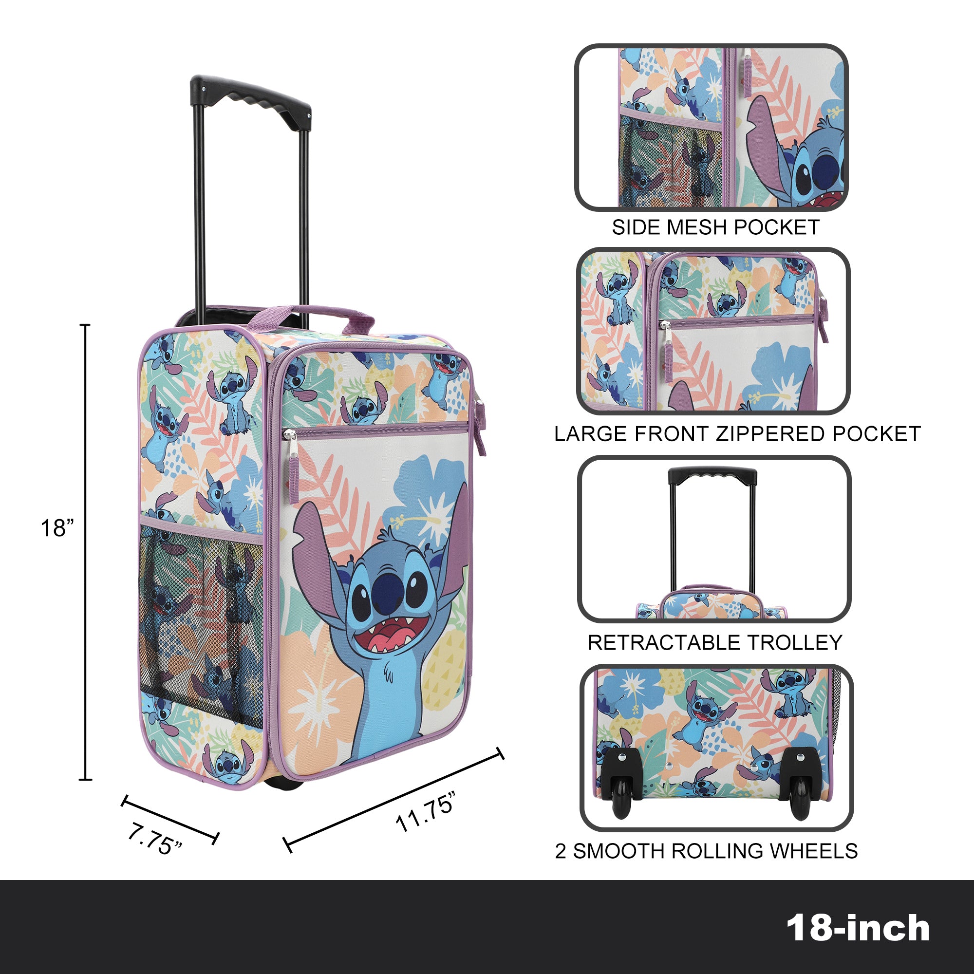Lilo & Stitch Tropical Fruit & Flowers 18" Youth Pilot Case Carry On Luggage Suitcase