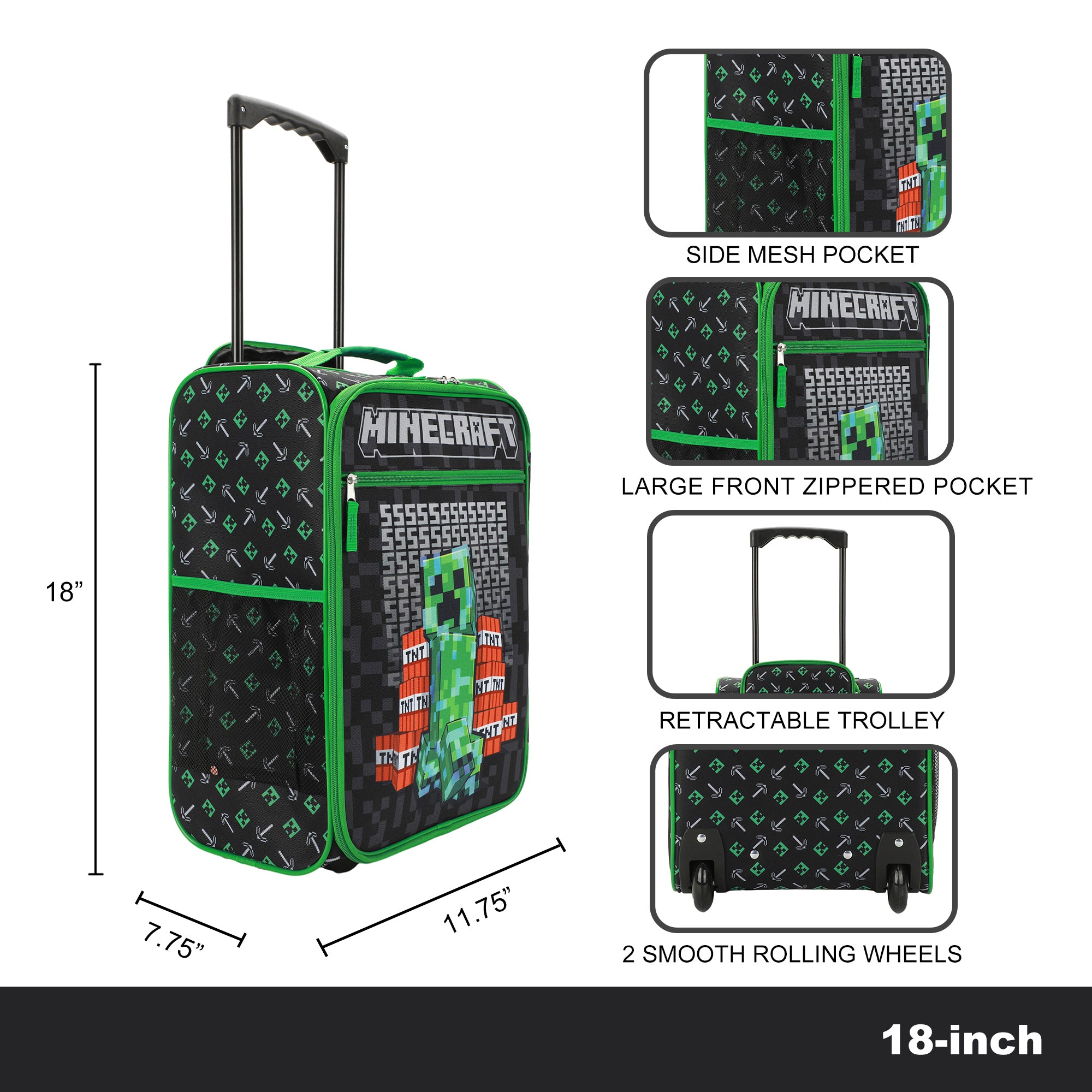 Minecraft Creeper TNT Black 18" Pilot Case