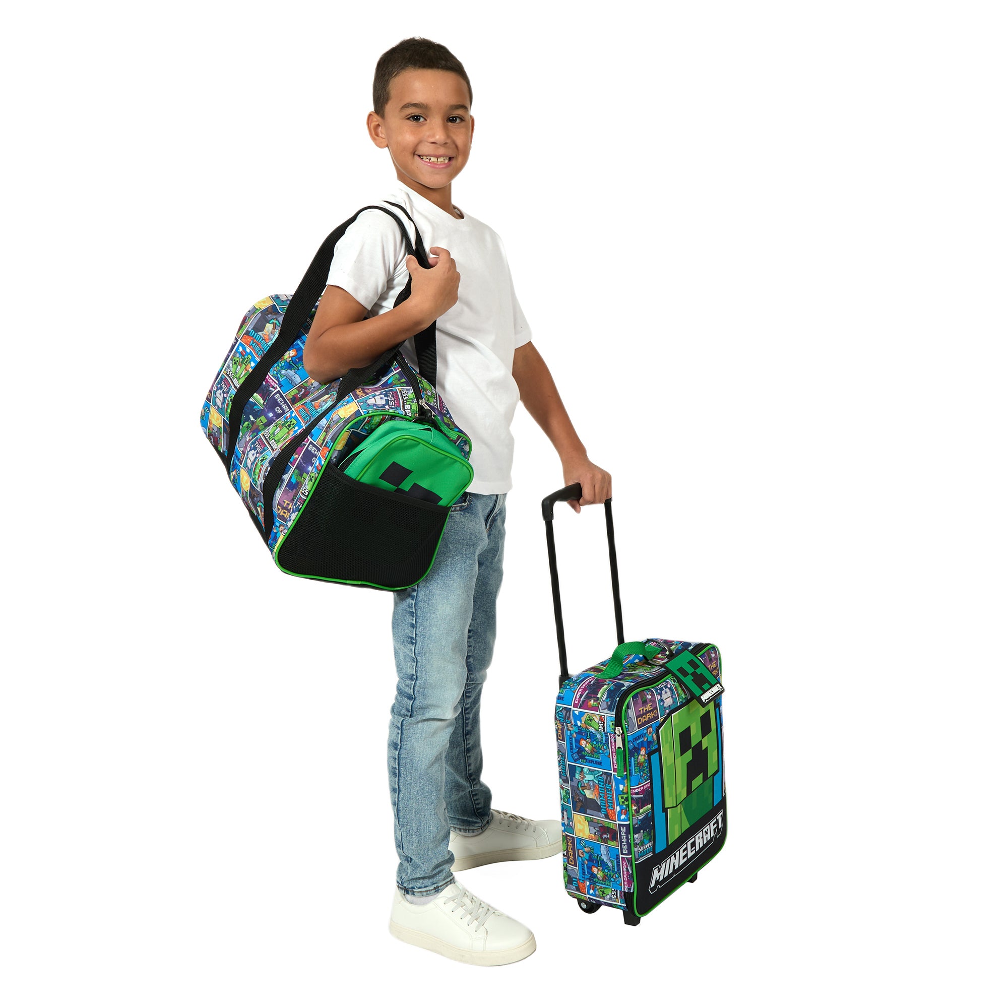 Minecraft Creeper Youth 4-Piece Travel Set-14" Carry-on, Duffle Bag, and Luggage Tag Set