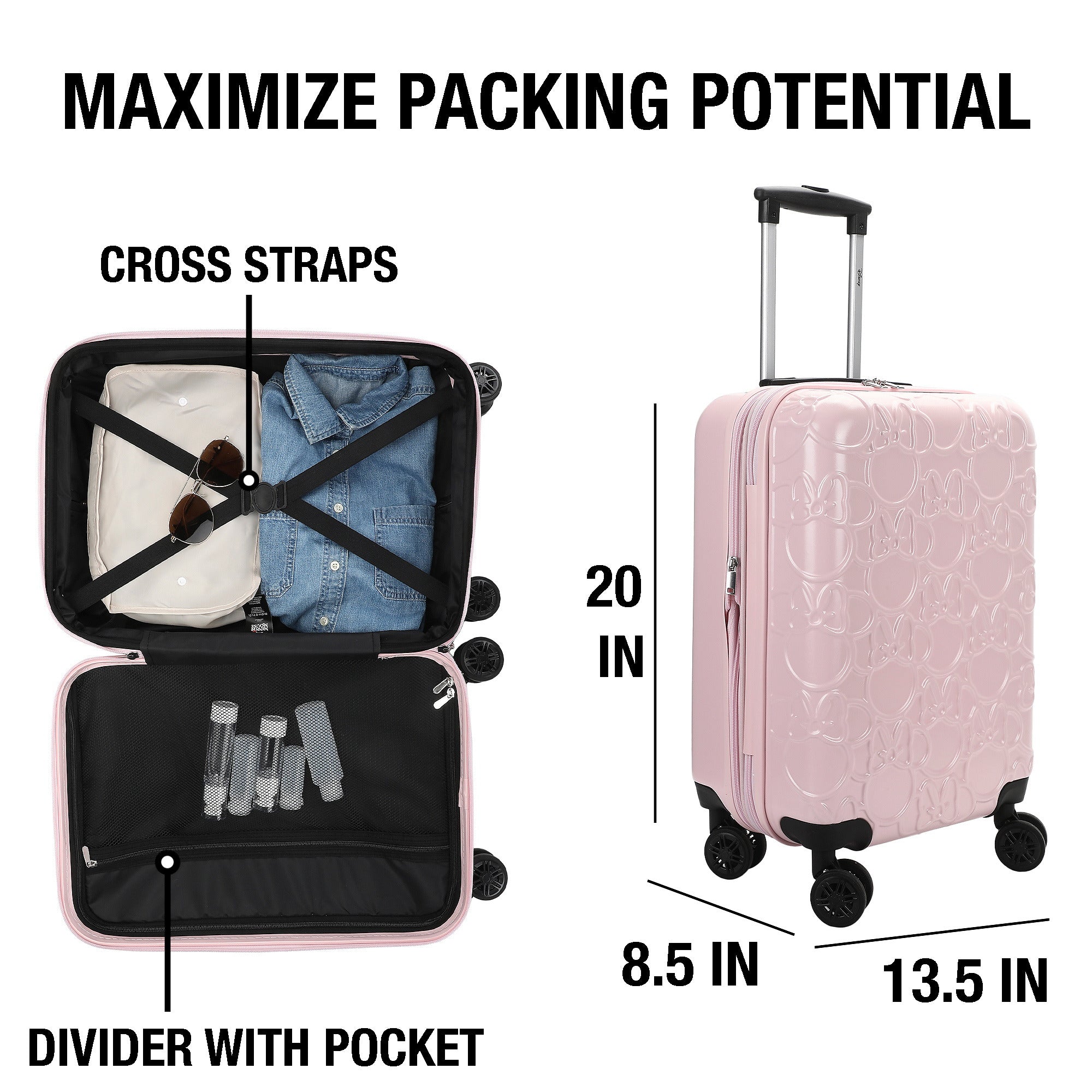 Minnie Mouse Classic Minnie Ears Pink 20” Adult ABS Luggage