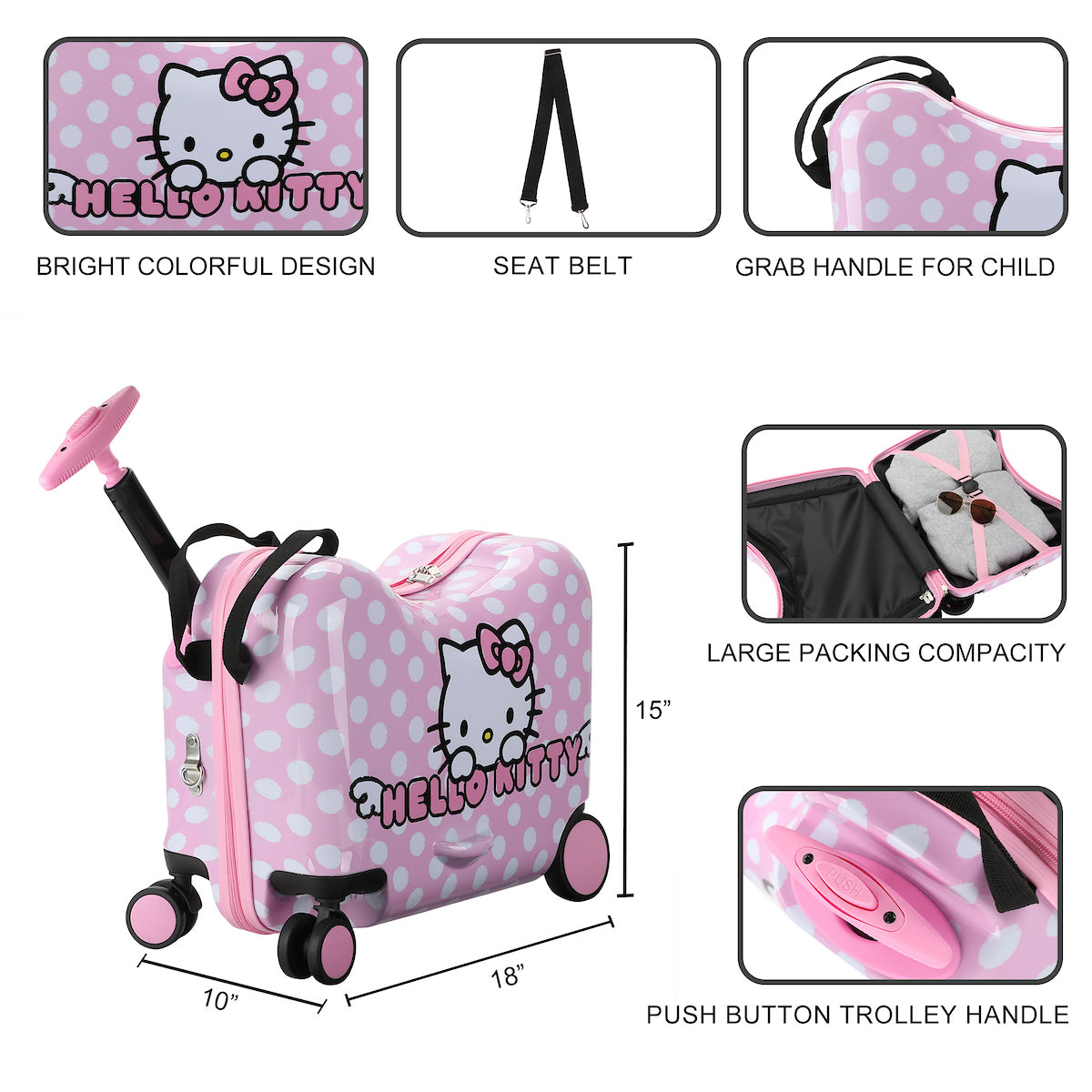 Hello Kitty Character Face Pink Ride-On Luggage