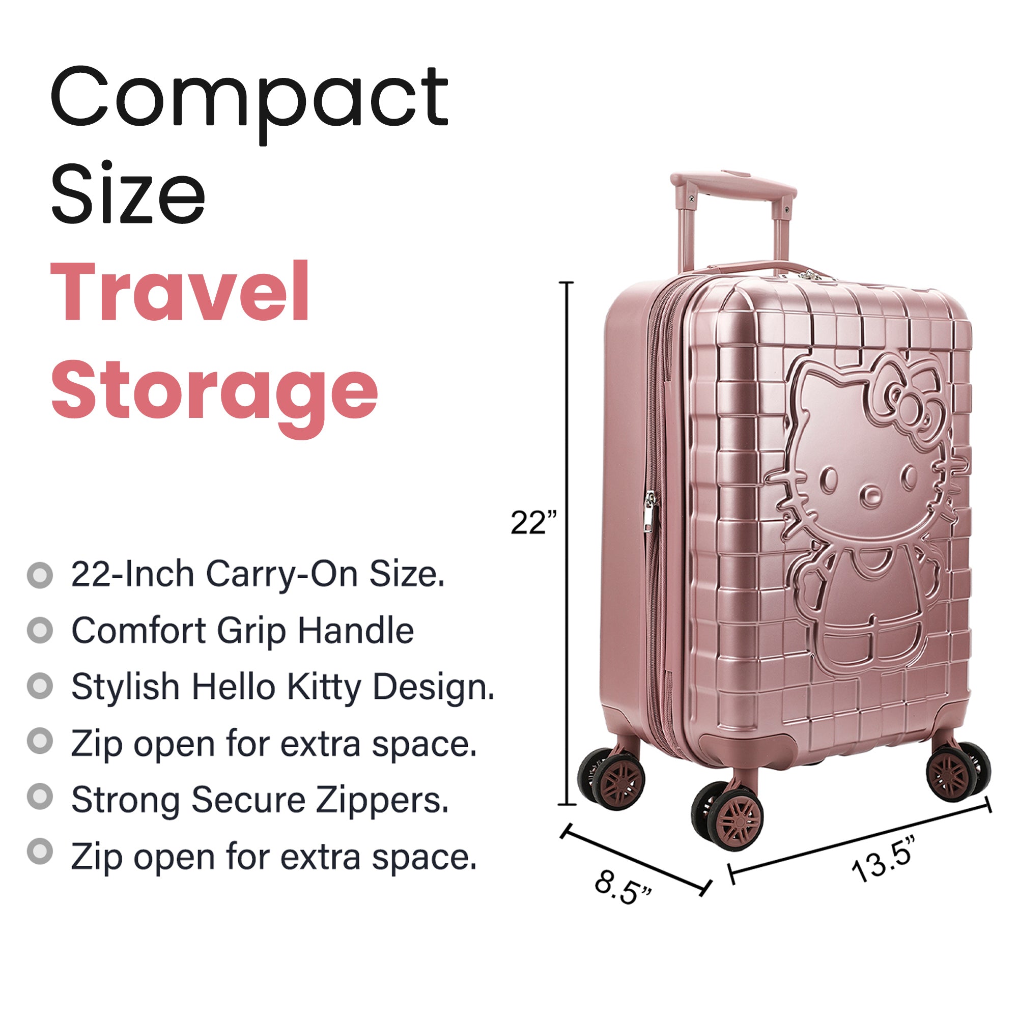 Hello Kitty Character Print Pink Plaid 20" Adult Hardside Carry-on Rolling Luggage