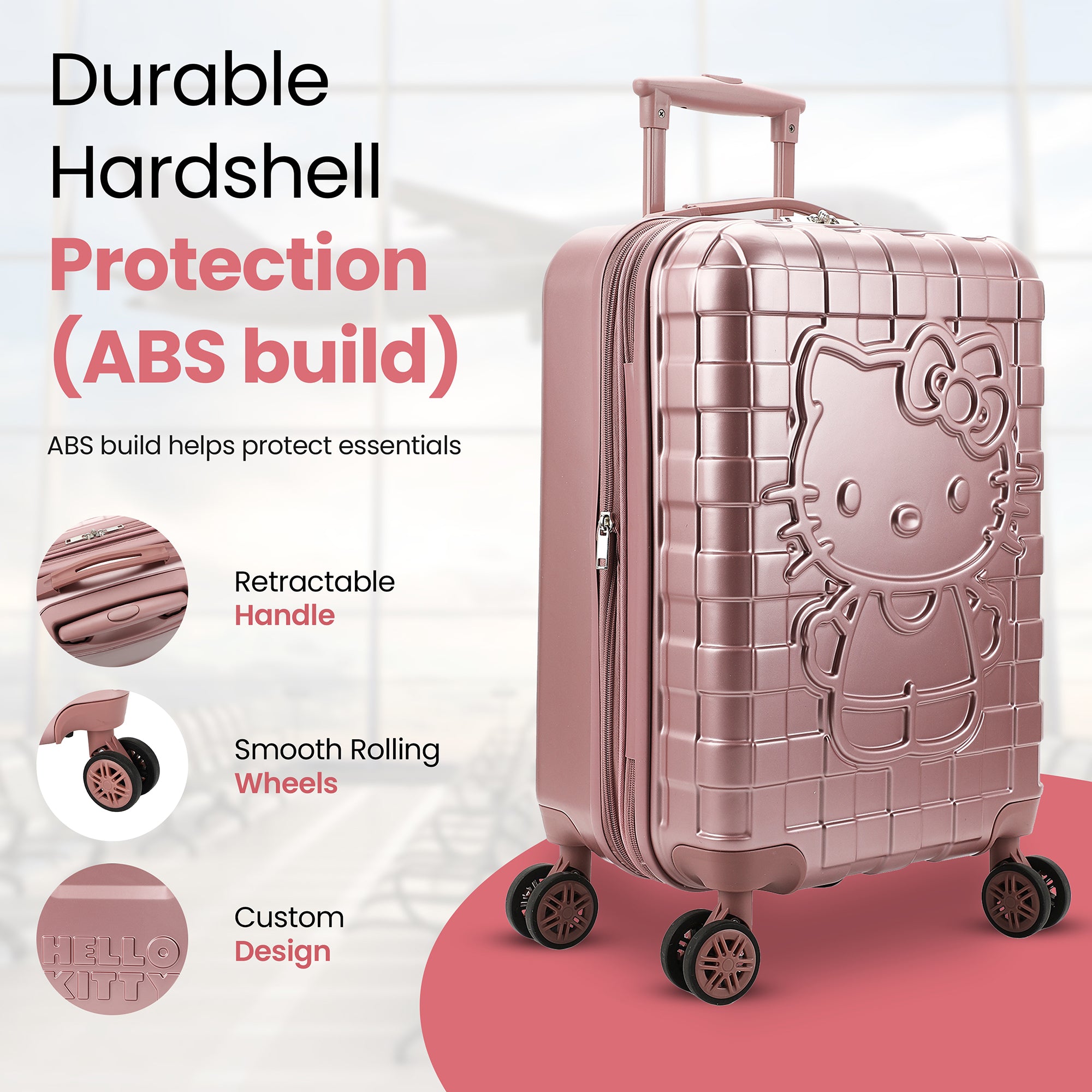 Hello Kitty Character Print Pink Plaid 20" Adult Hardside Carry-on Rolling Luggage