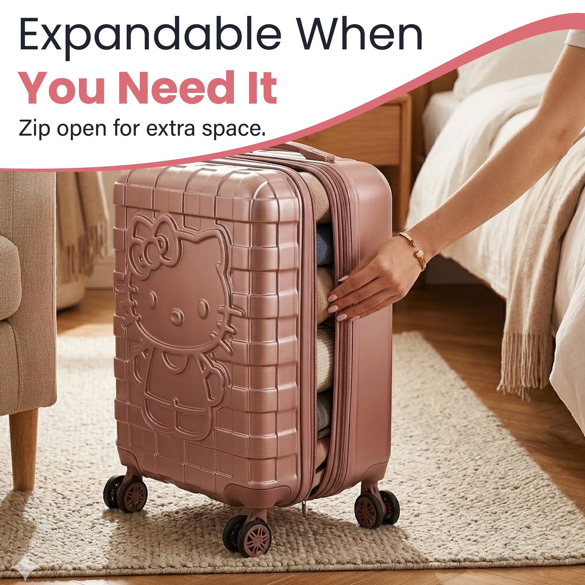 Hello Kitty Character Print Pink Plaid 20" Adult Hardside Carry-on Rolling Luggage