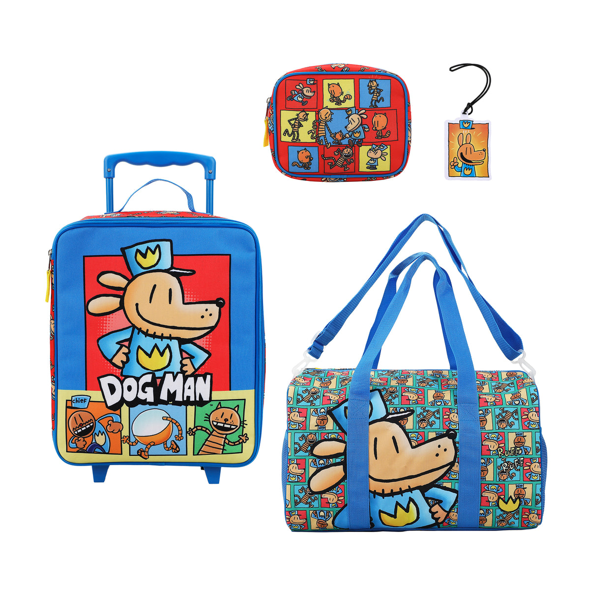 Dog Man Character Squares 4-Piece Youth Travel Set Carry on luggage