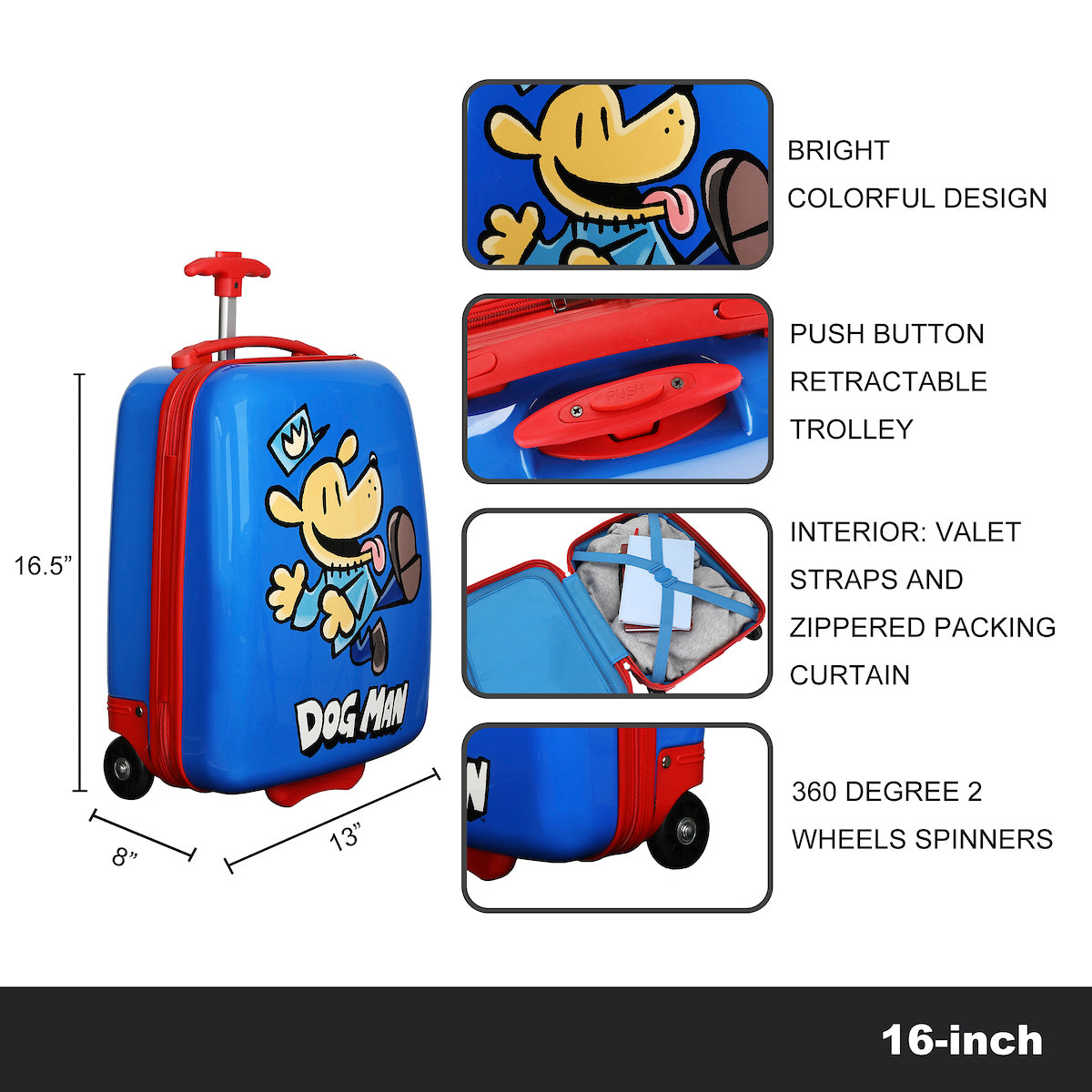 Dog Man Character Logo Blue 16.5" Rolling Toddler Luggage