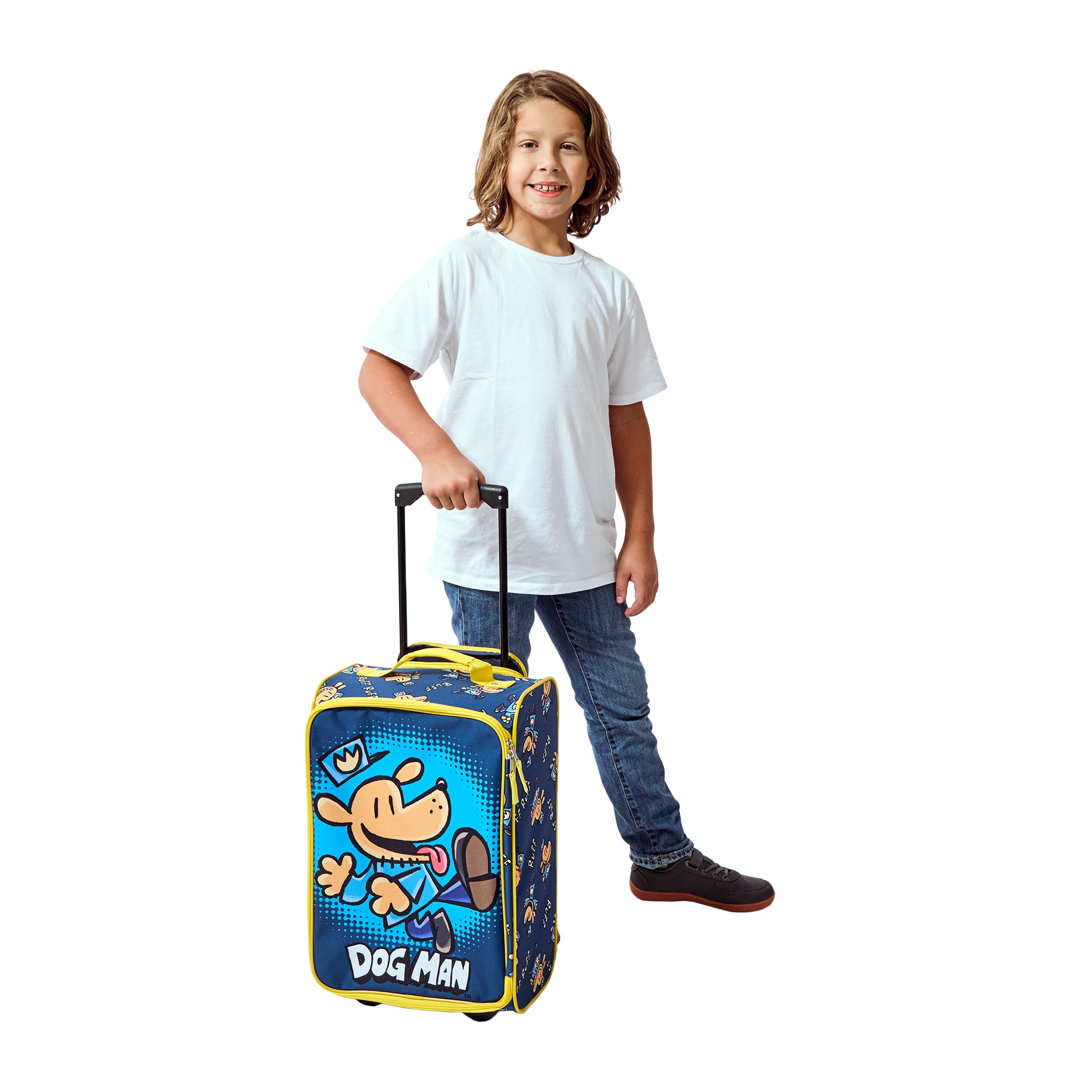 Dog Man Character Print Blue 18" Soft-Sided Youth Carry On Suitcase Luggage