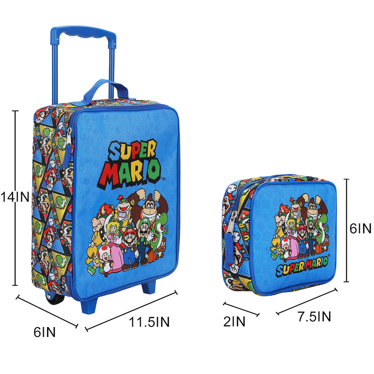 Super Mario Bros Group Shot & All-Over Character Print 14" Pilot Case Set