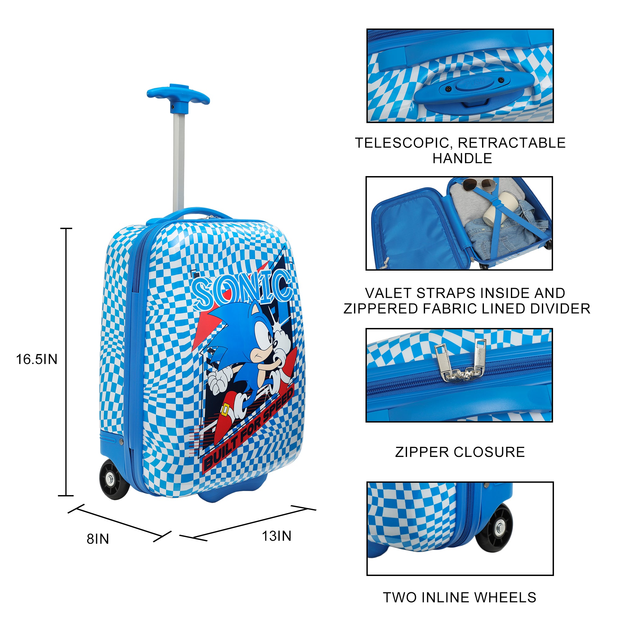 Sonic the Hedgehog Kids' 16.5" Hard-Side Carry-On Luggage for Toddler